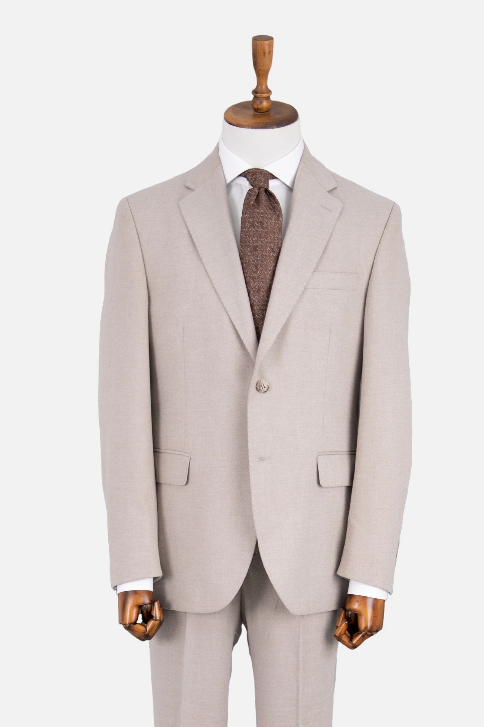 Yün Düz Takım Elbise - Bej