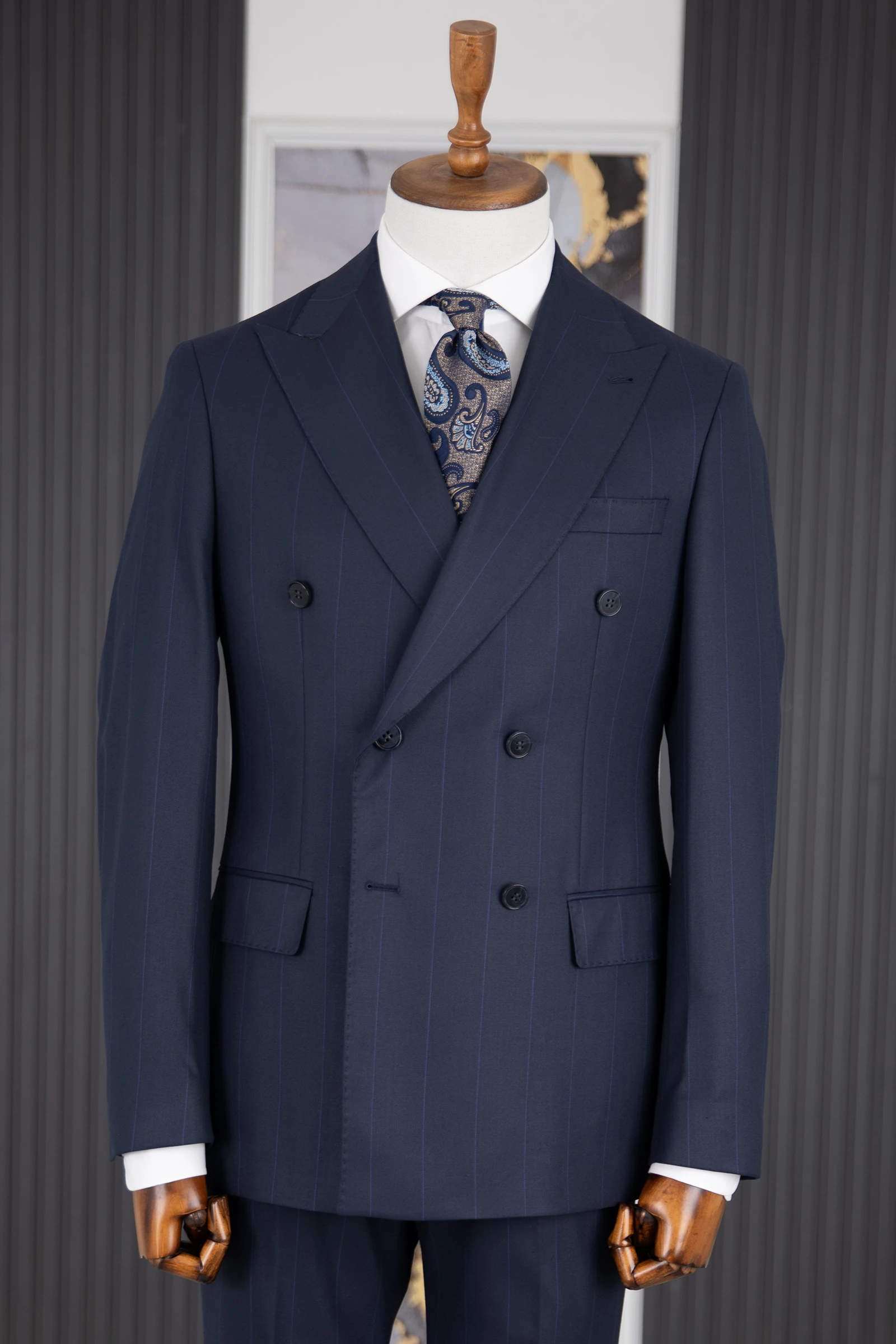 Kruvaze Çizgili Takım Elbise