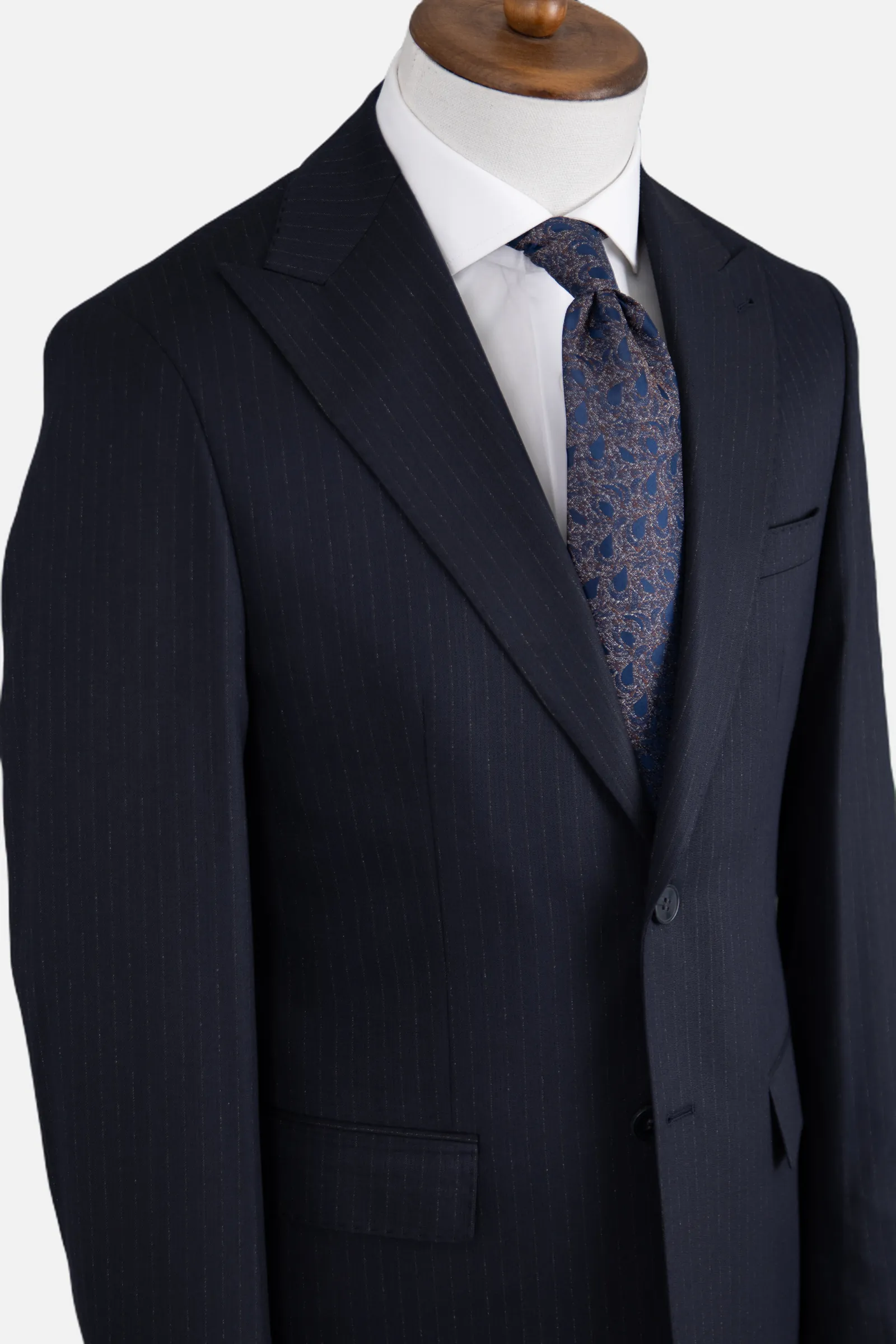 Yün Çizgili Takım Elbise - Lacivert