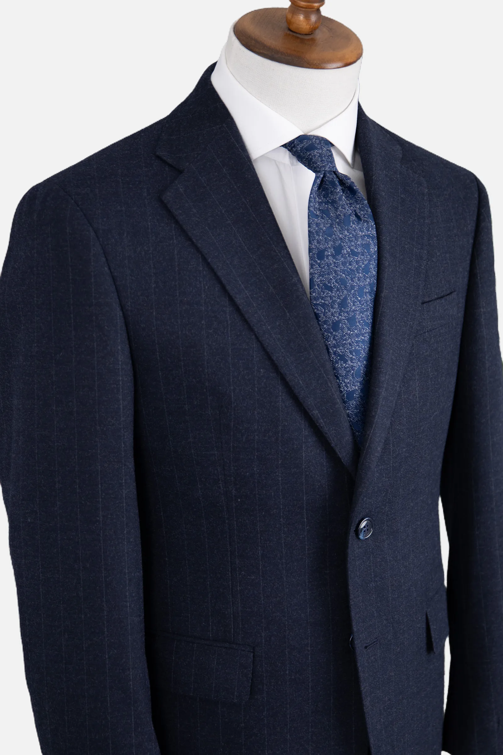 Yün Çizgili Takım Elbise - Lacivert