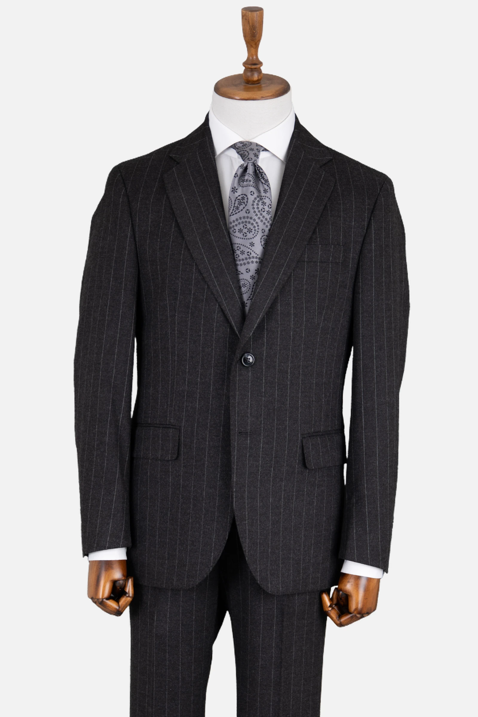 Yün Çizgili Takım Elbise - Siyah