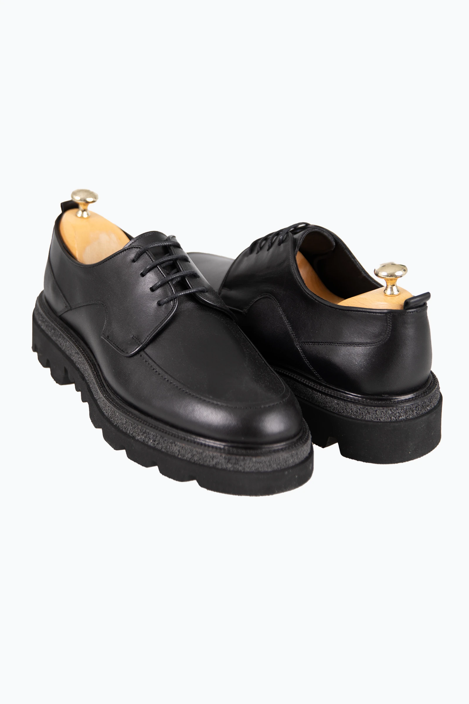 Erkek Bağcıklı Eva Taban Deri Ayakkabı - Siyah