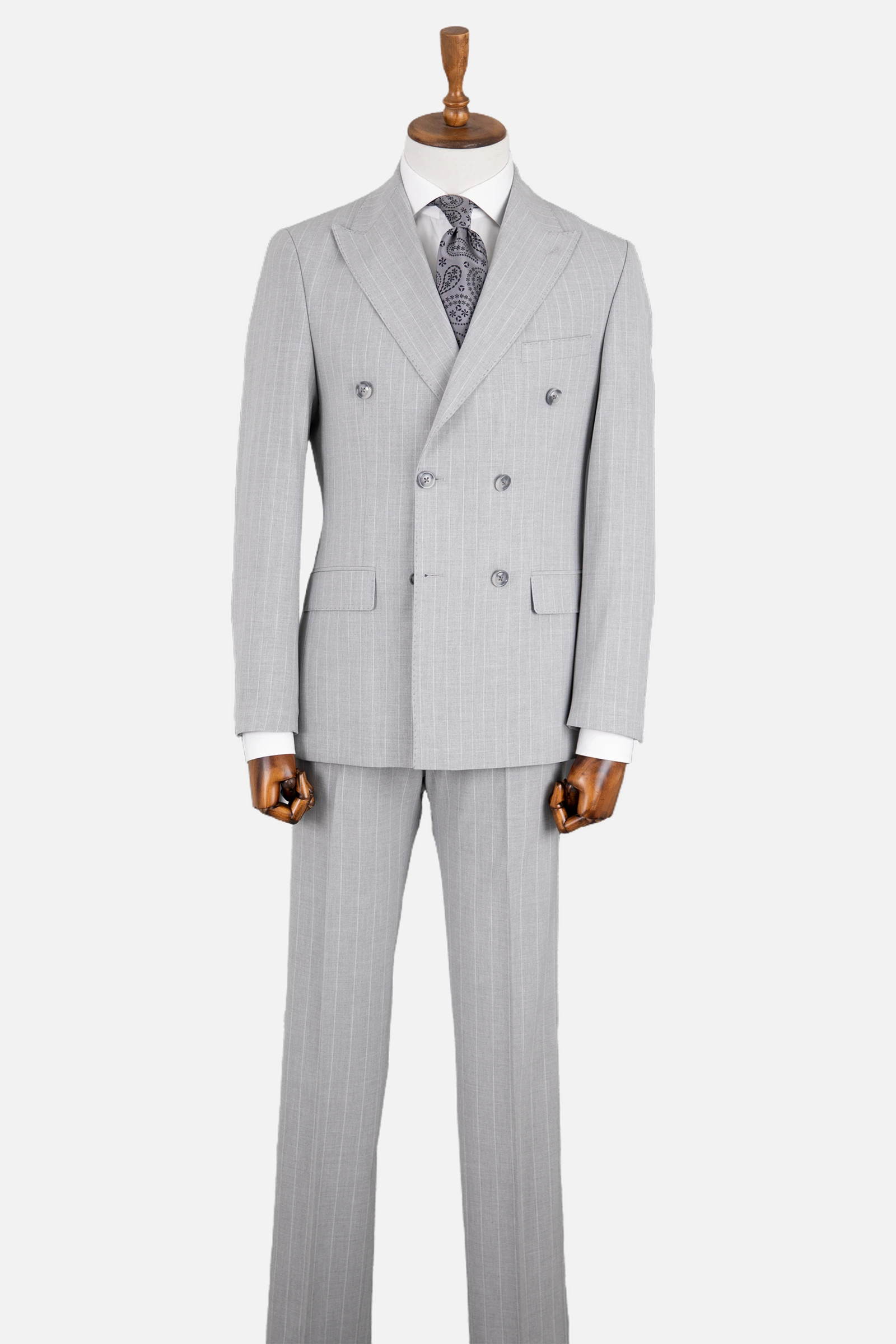 Kruvaze Çizgili Takım Elbise - A.Gri