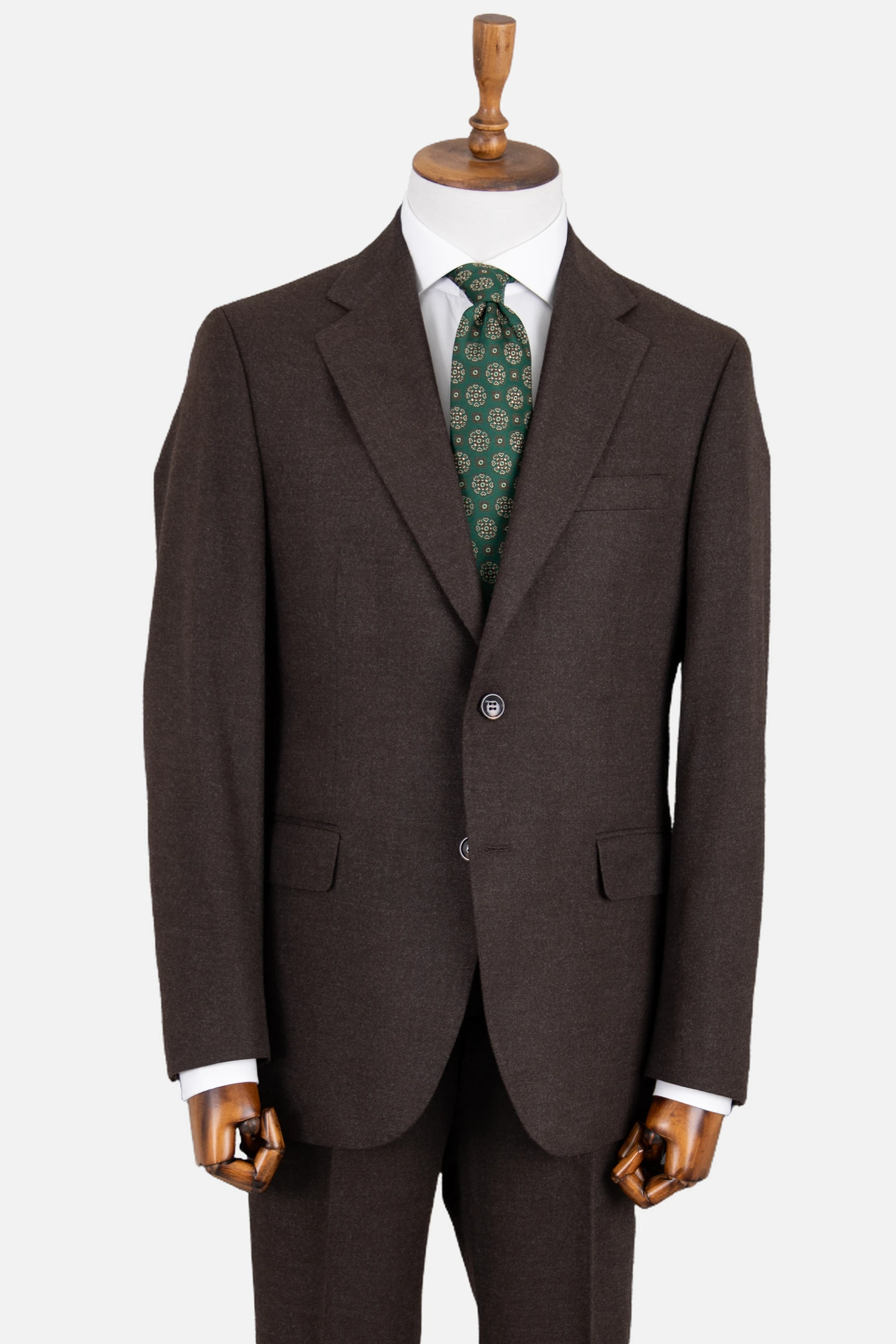 Yün Düz Takım Elbise - Kahverengi