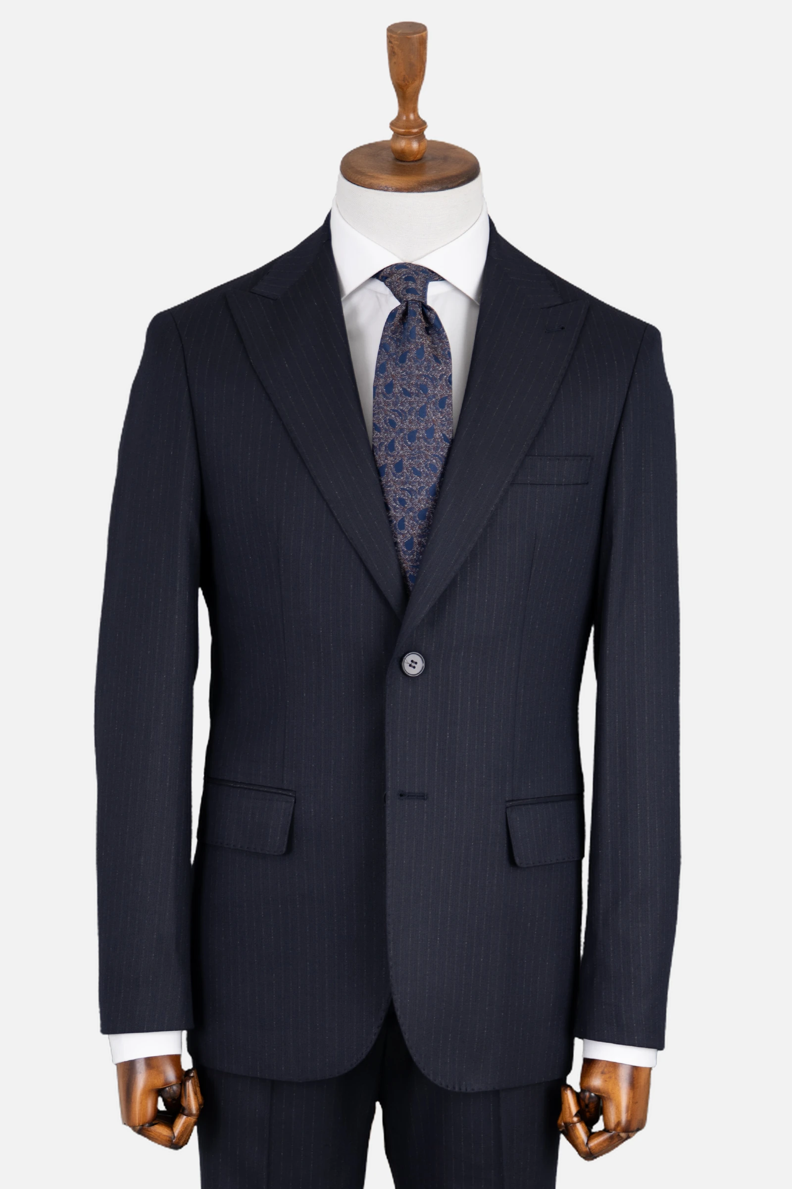 Yün Çizgili Takım Elbise - Lacivert