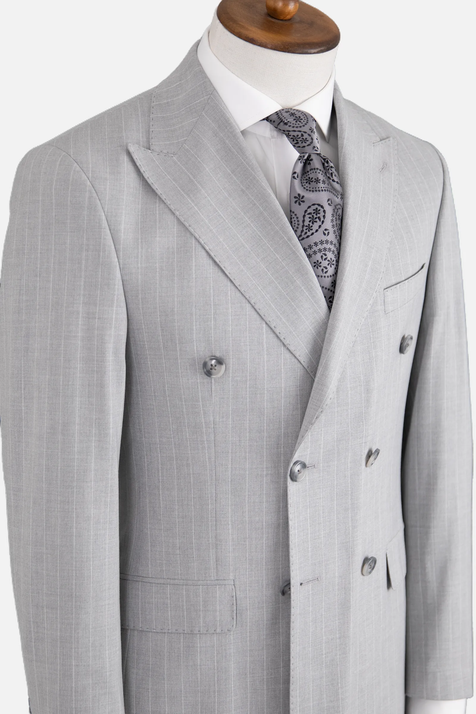 Kruvaze Çizgili Takım Elbise - A.Gri