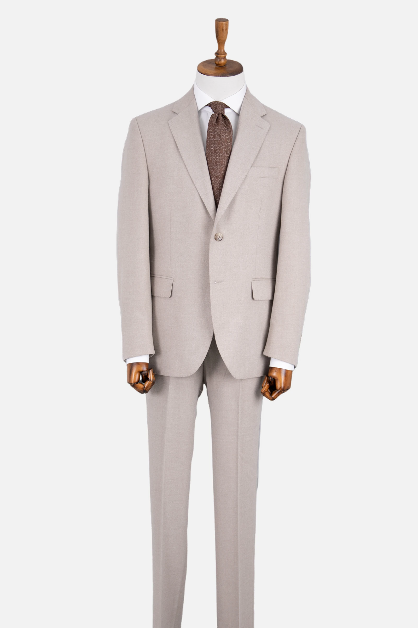 Yün Düz Takım Elbise - Bej