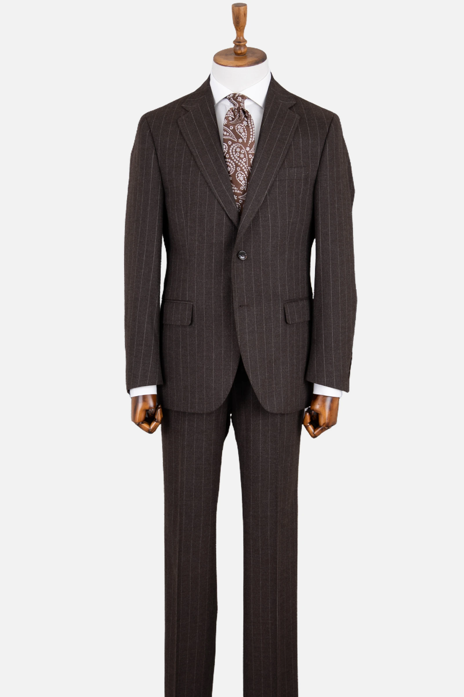 Yün Çizgili Takım Elbise - Kahverengi