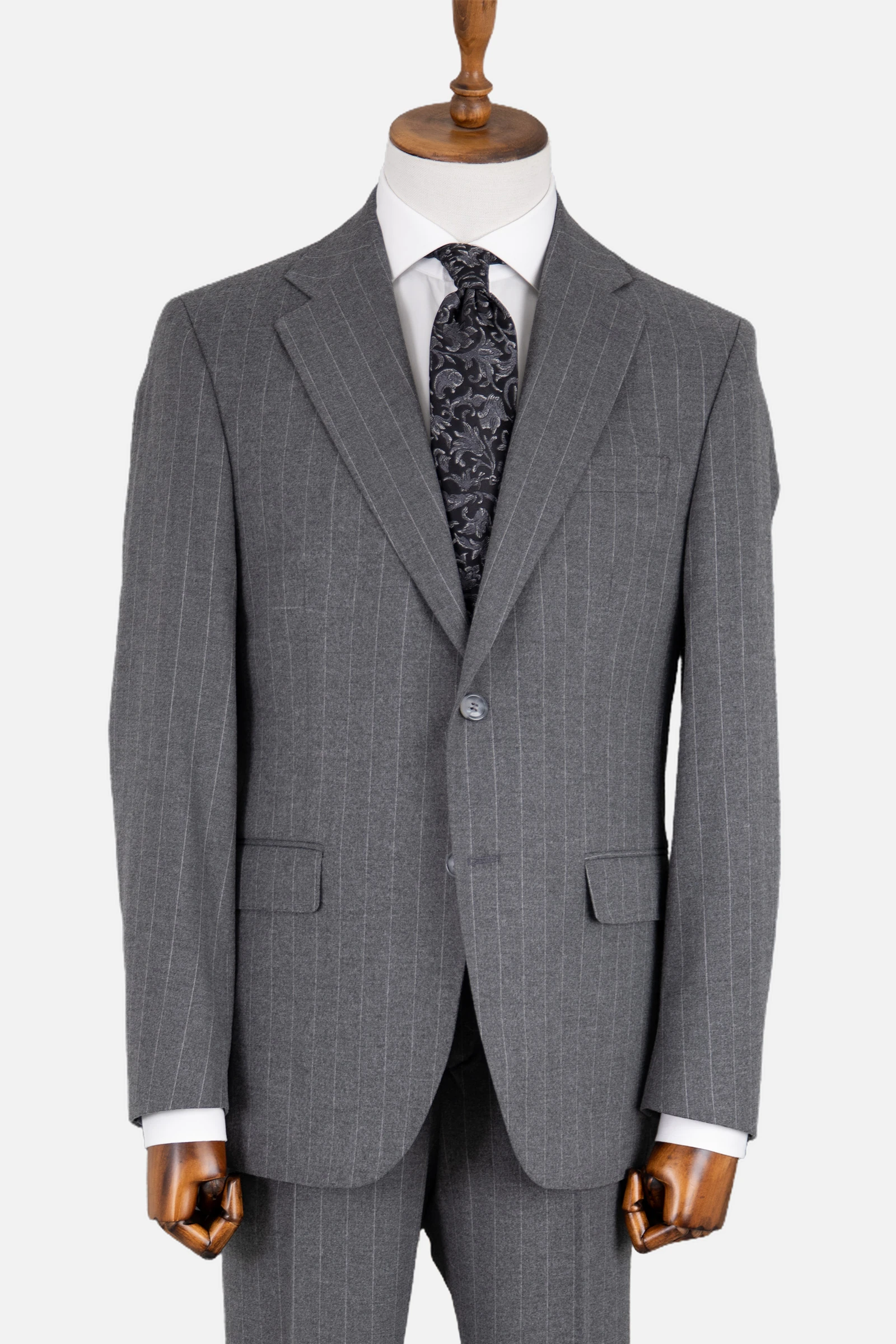 Yün Çizgili Takım Elbise - Gri