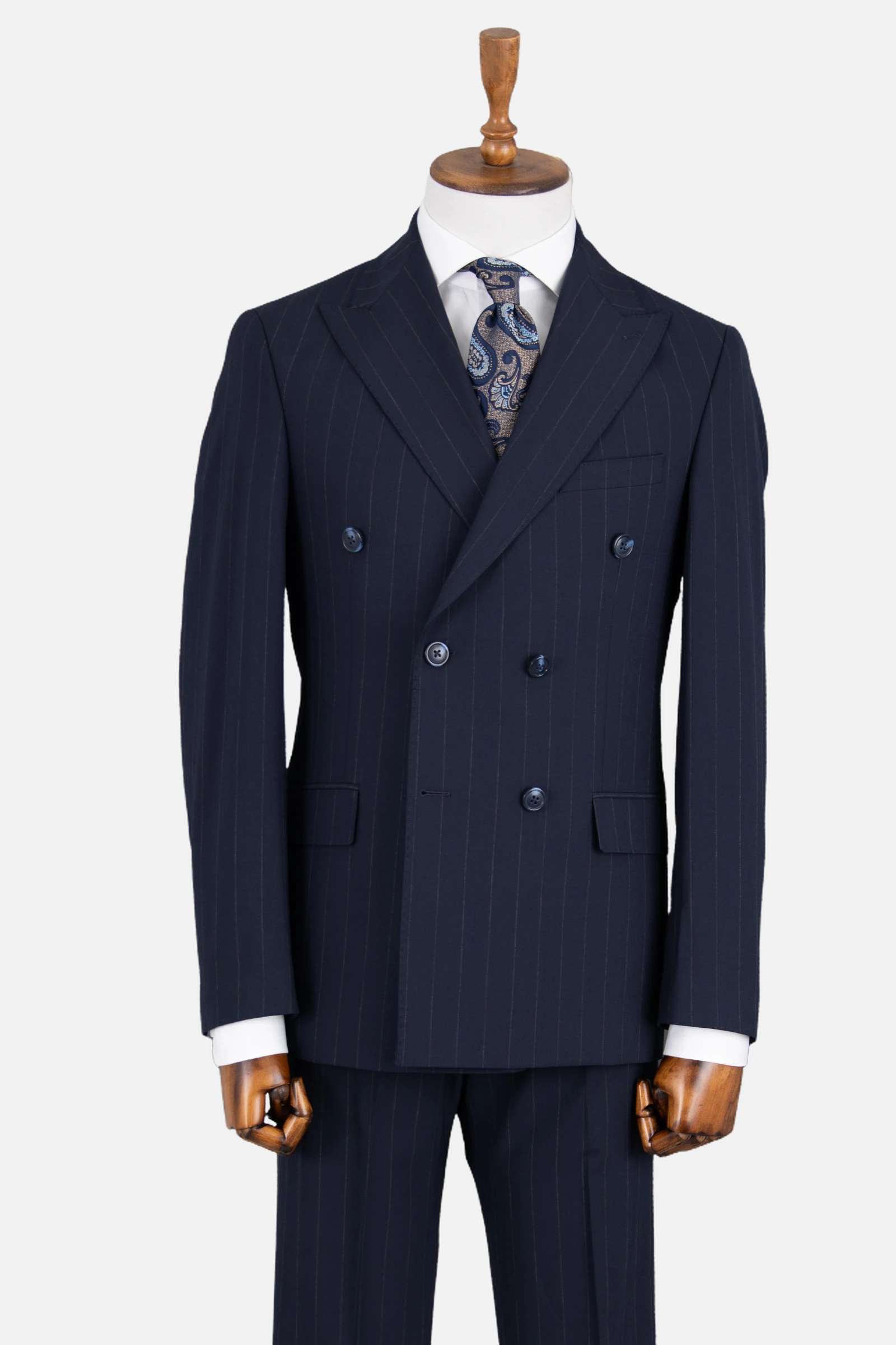 Kruvaze Çizgili Takım Elbise - Lacivert