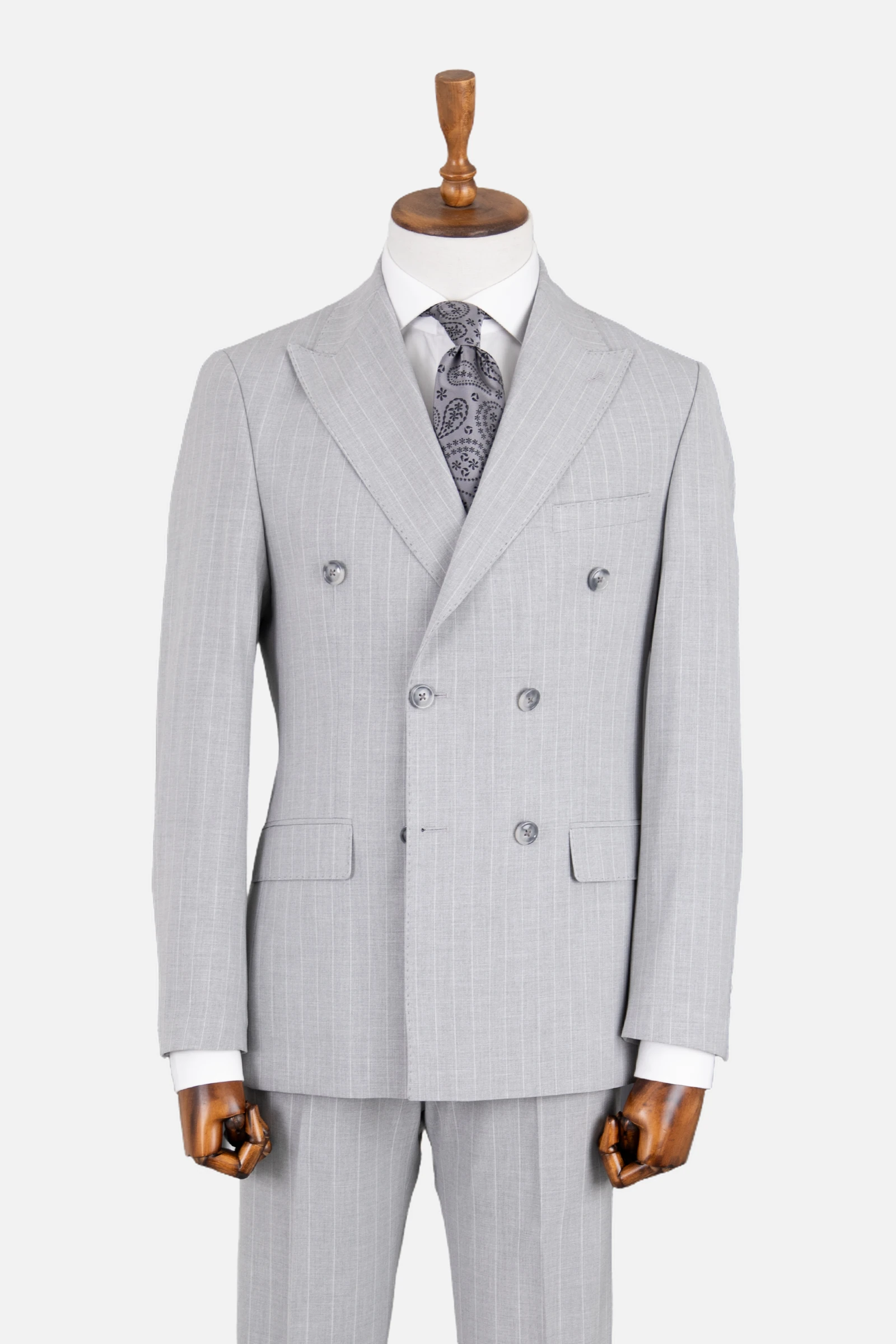 Kruvaze Çizgili Takım Elbise - A.Gri