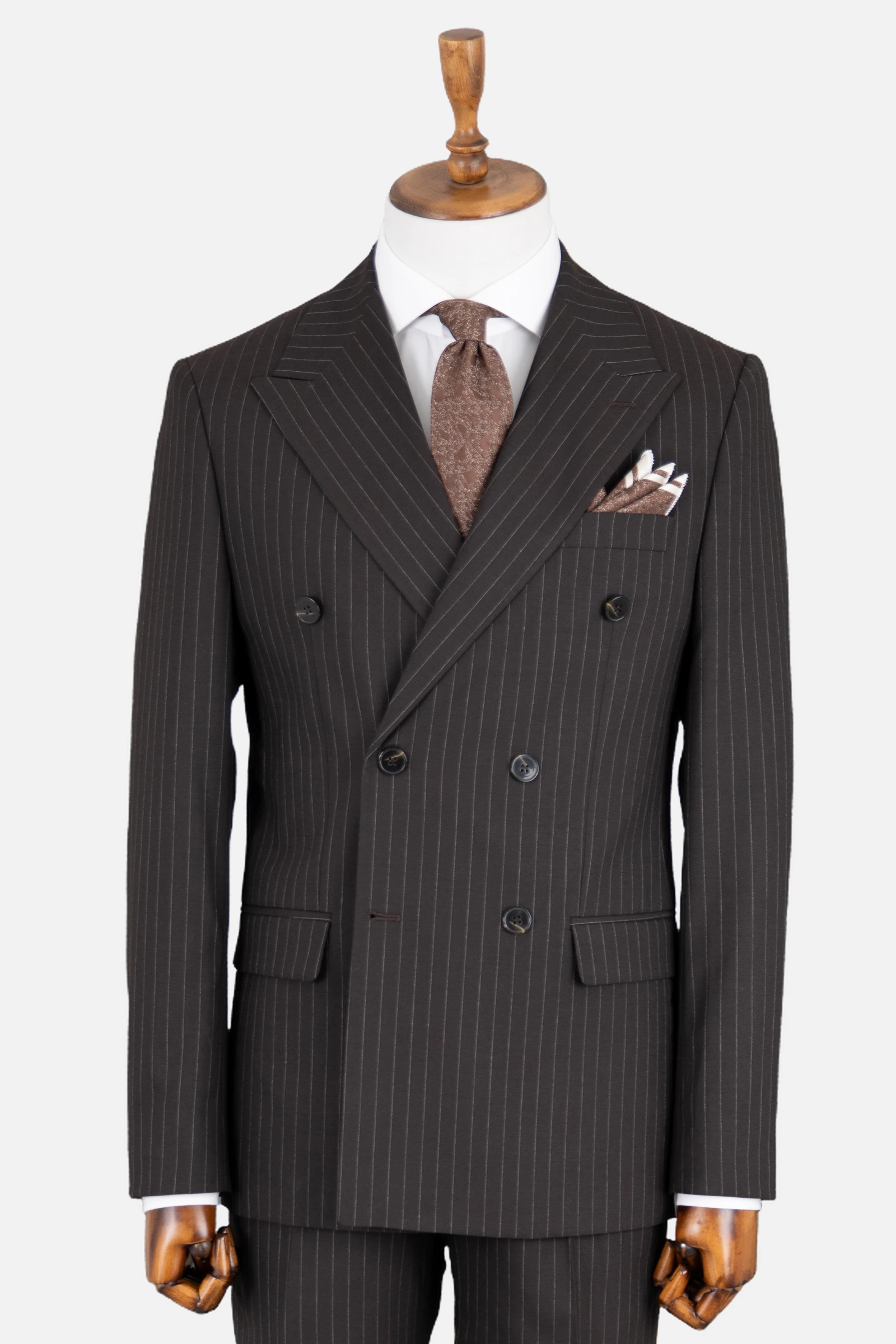 Kruvaze Çizgili Takım Elbise - Acı Kahve