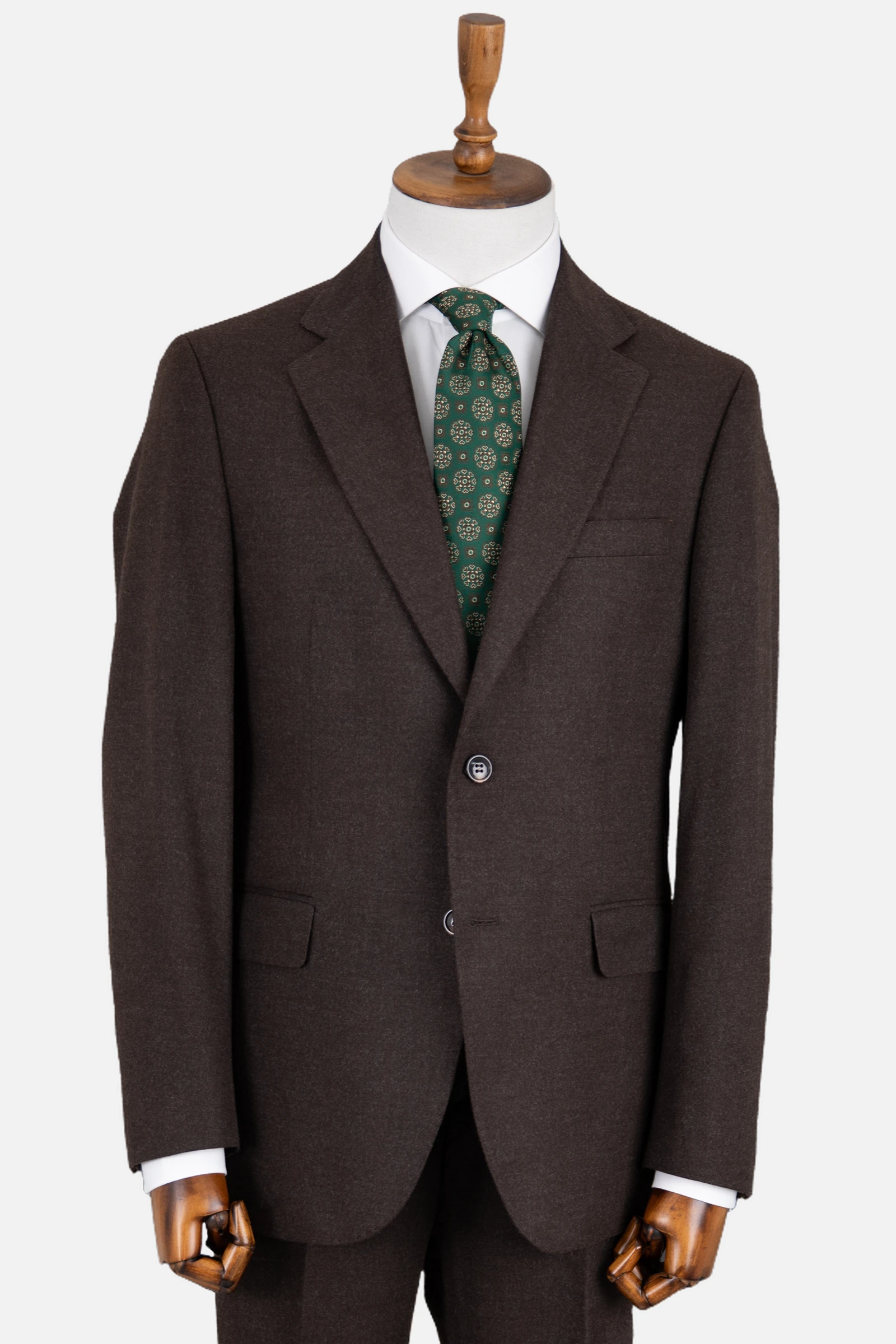 Yün Düz Takım Elbise - Kahverengi