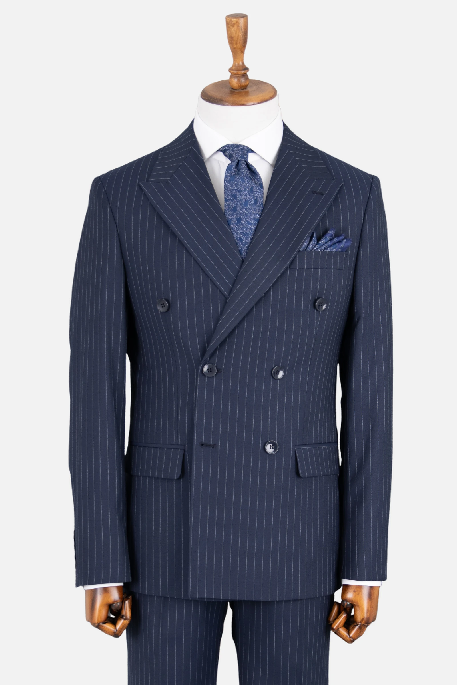 Kruvaze Çizgili Takım Elbise - Lacivert