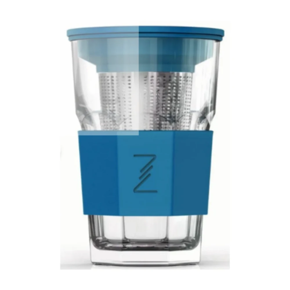 Zest Glass Süzgeçli Bitki Çayı Demlik Bardak 415 Ml Mavi Renk 