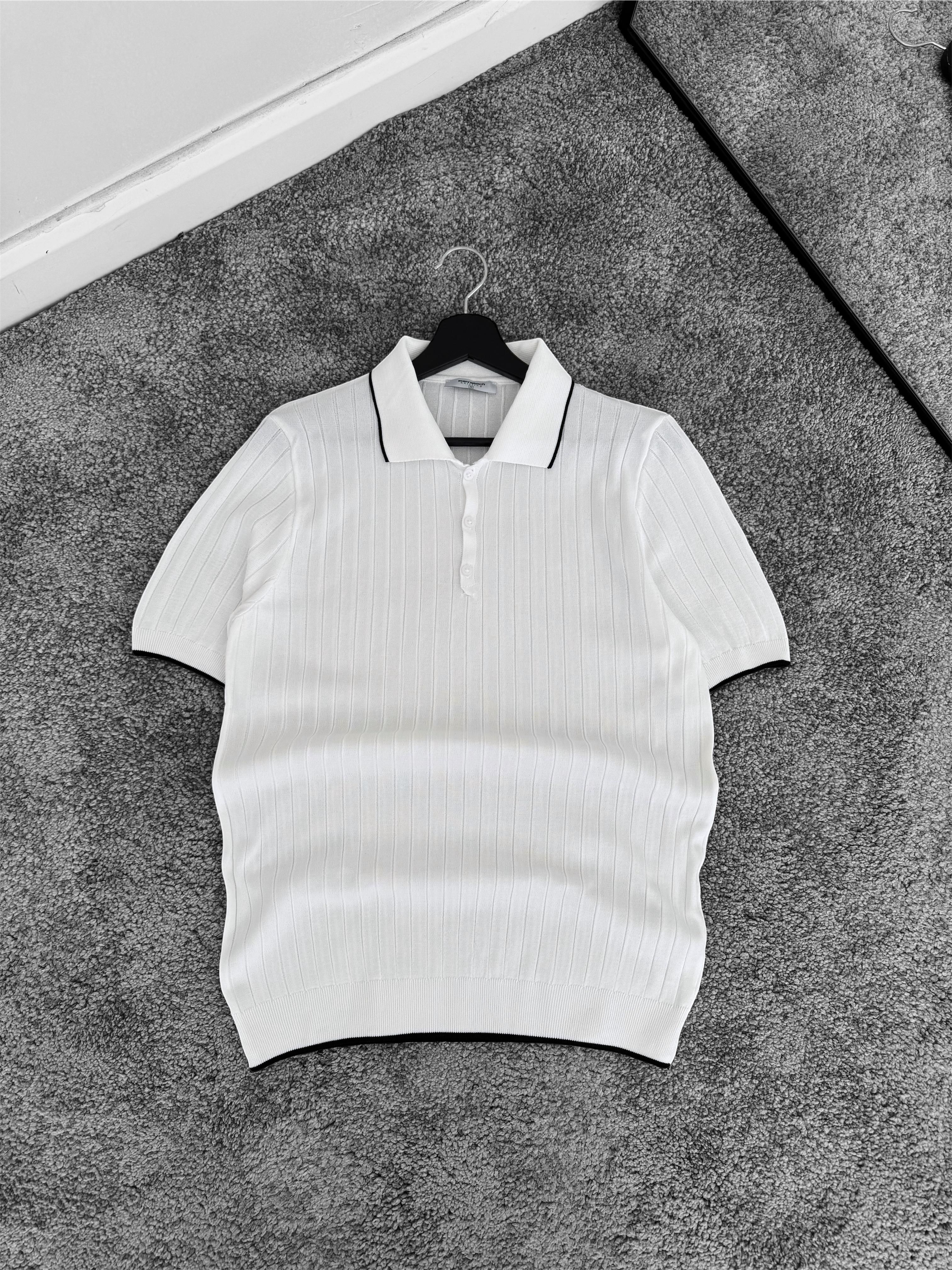 MRK Polo Yaka Düğmeli Fitilli Tişört (VV309) - Beyaz
