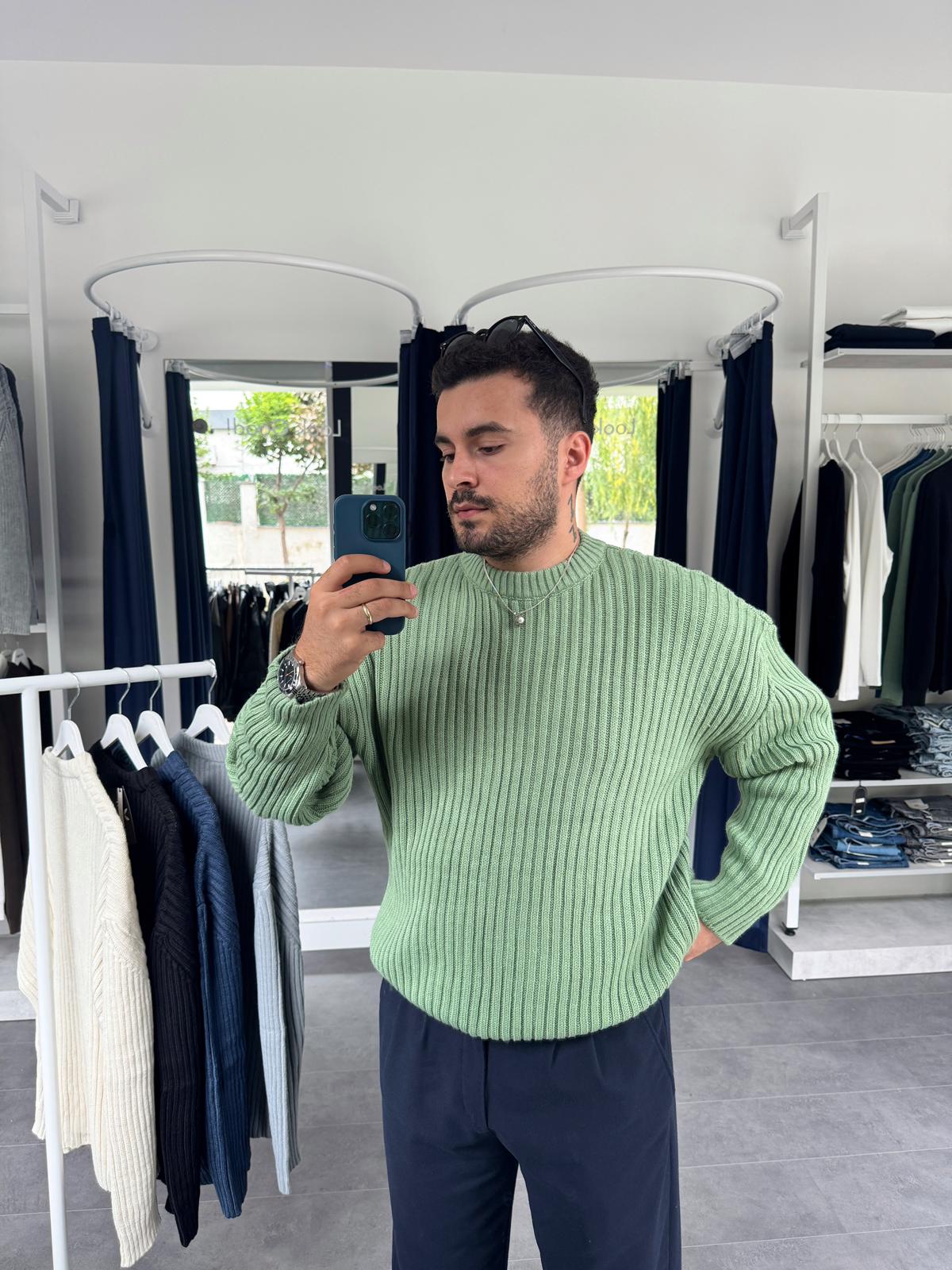 MRK Düz Oversize Örme Kazak (VV397) - Mint Yeşil