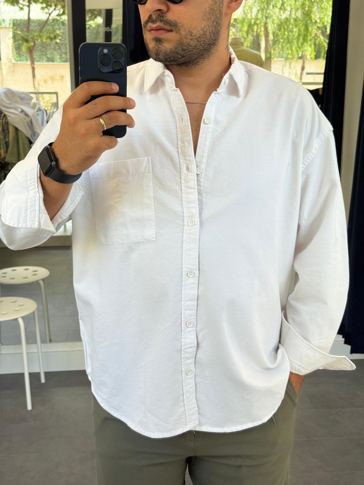 Oxford Kumaş Oversize Cepli Gömlek (VV365) - Beyaz