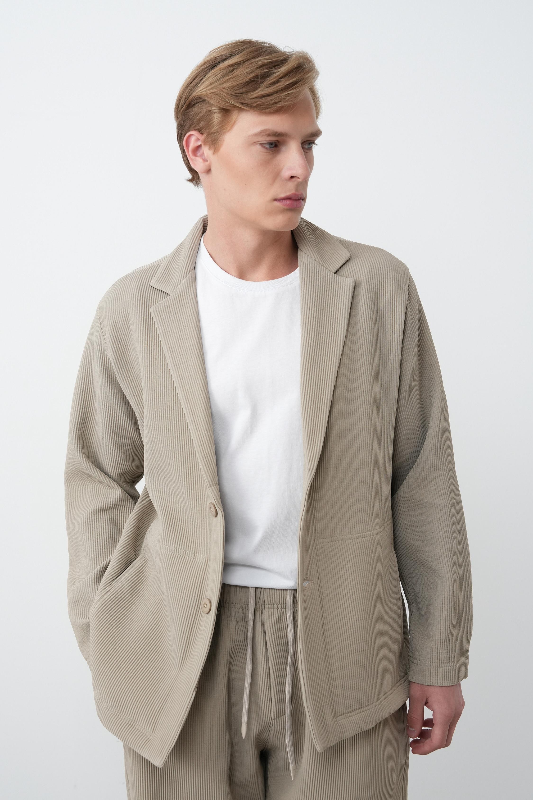 Fitilli Kumaş Oversize Takım (VP100) - Bej