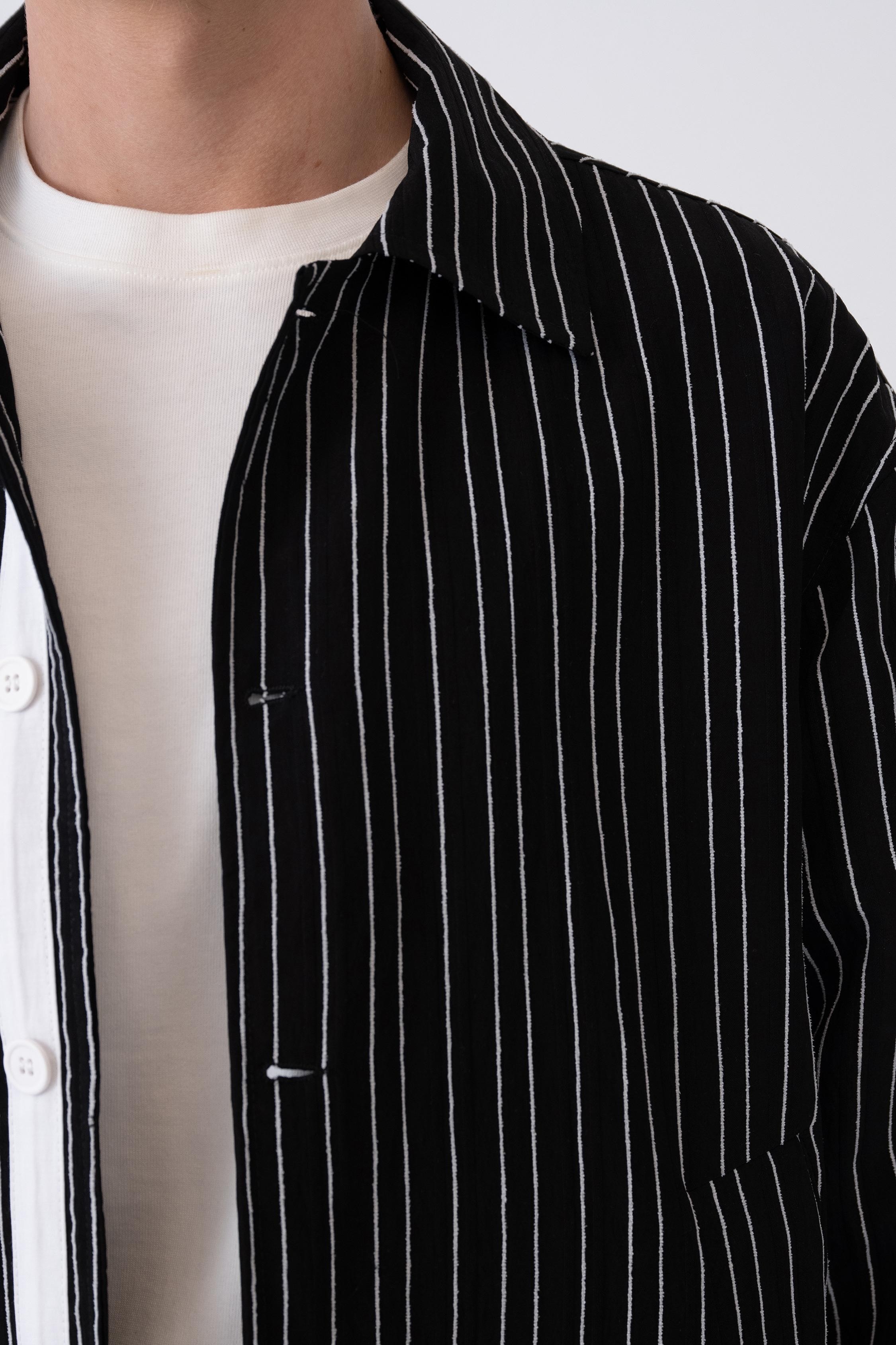 Astarlı Çizgili Oversize Ceket (VP104) - Siyah