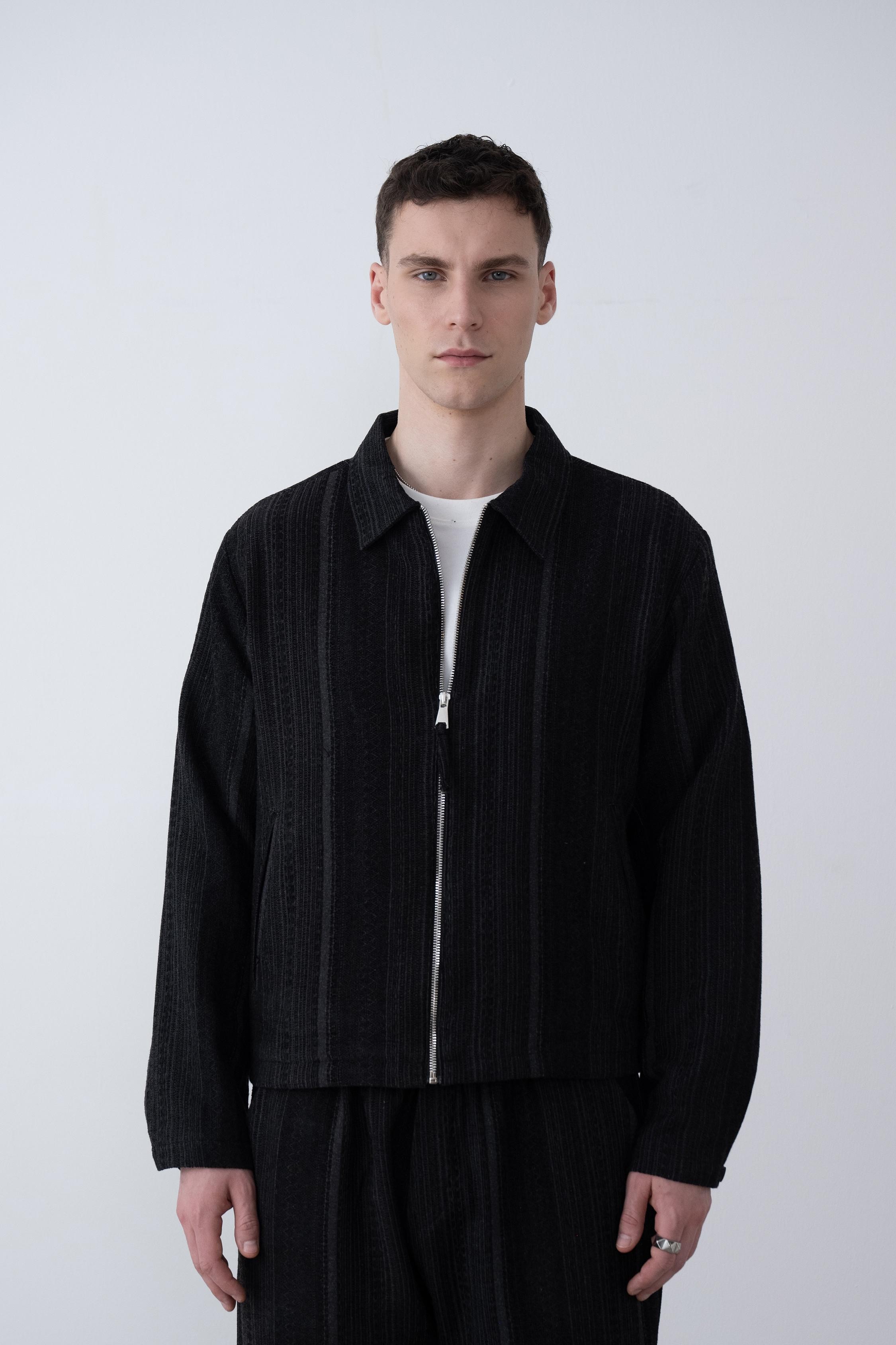 Etnik Desen Oversize Ceket (VP101) - Siyah