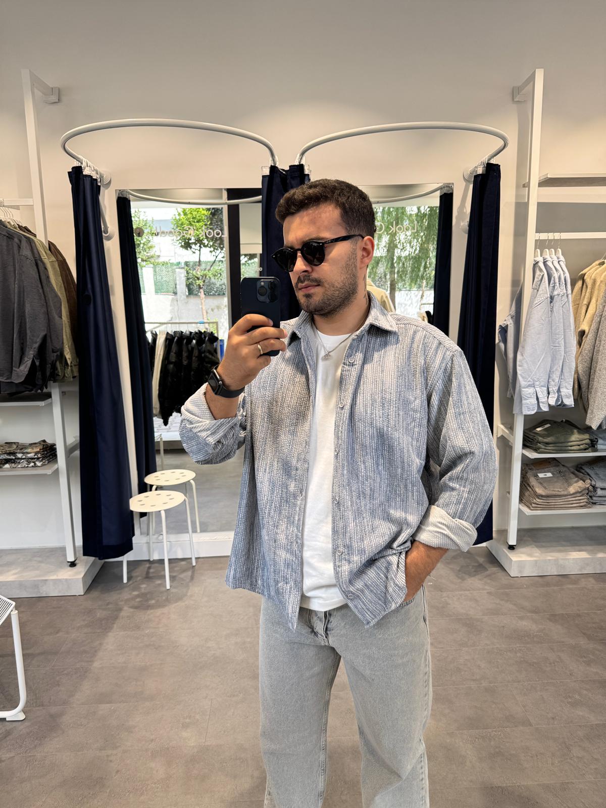 Efektli Kadife Gömlek (VV383) - Gri