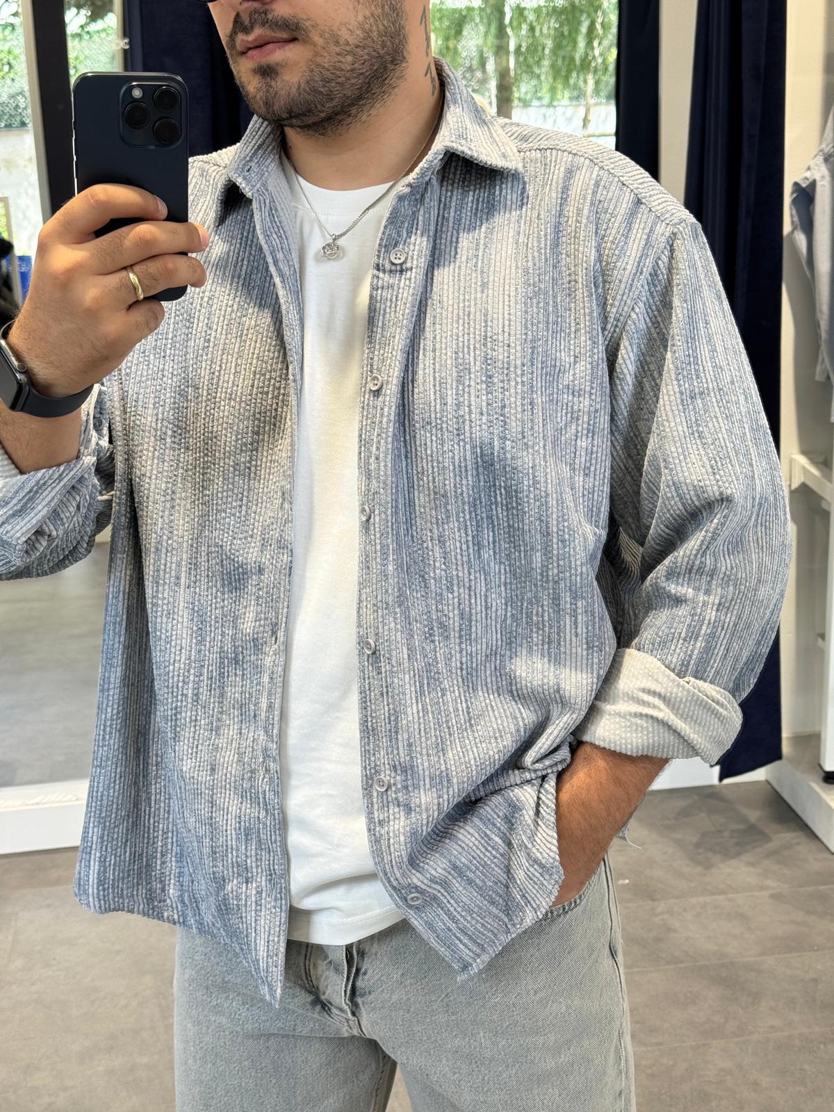 Efektli Kadife Gömlek (VV383) - Gri