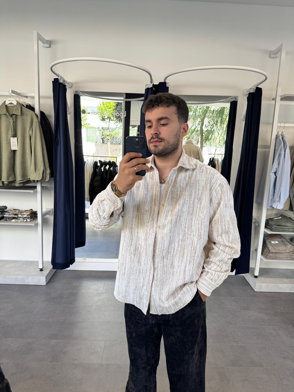 Efektli Kadife Gömlek (VV383) - Bej