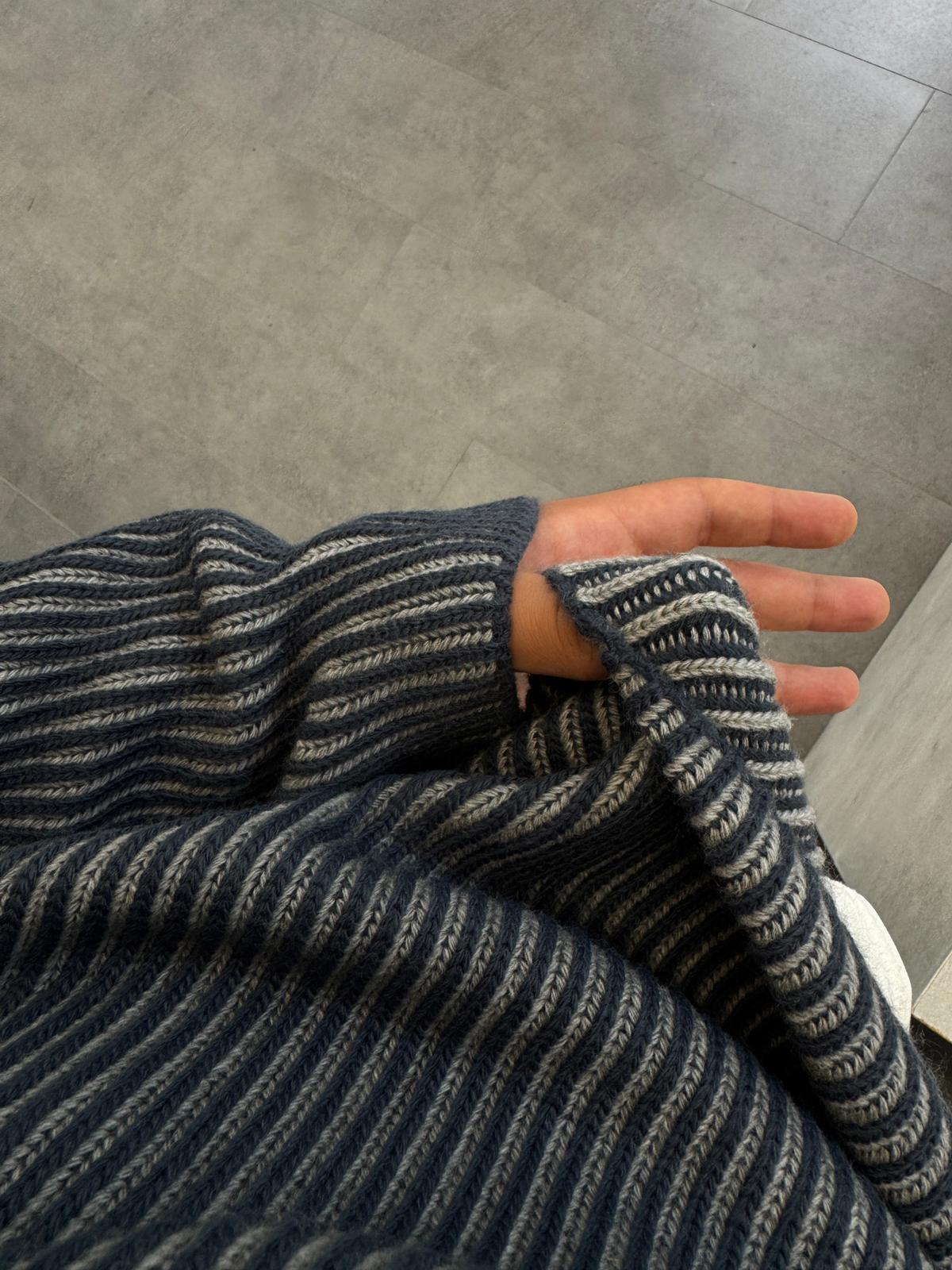 Fitilli Çift Renk Triko Kazak (VV384) - Lacivert