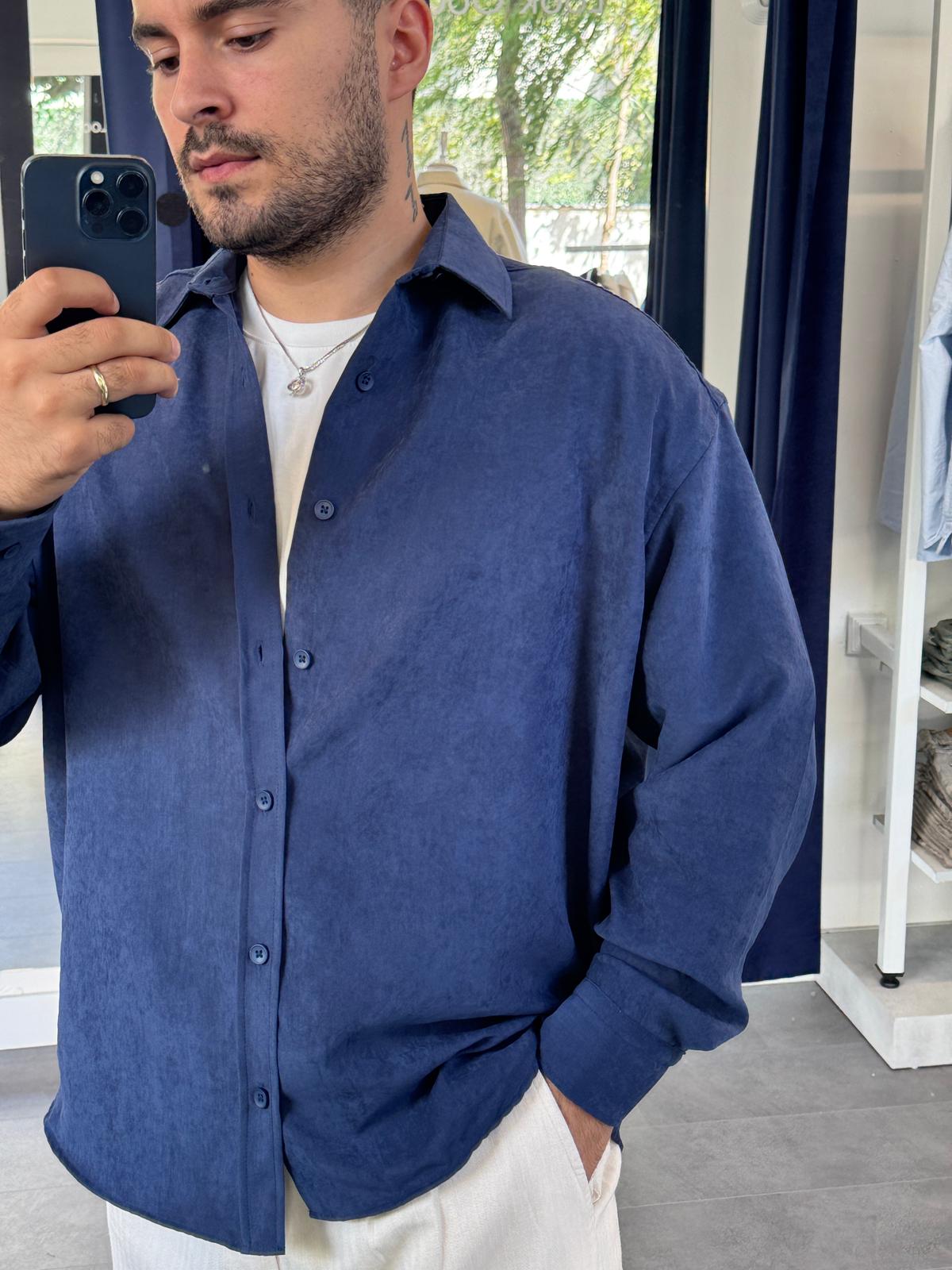 Düz Modal Kumaş Oversize Gömlek (VV386) - Lacivert