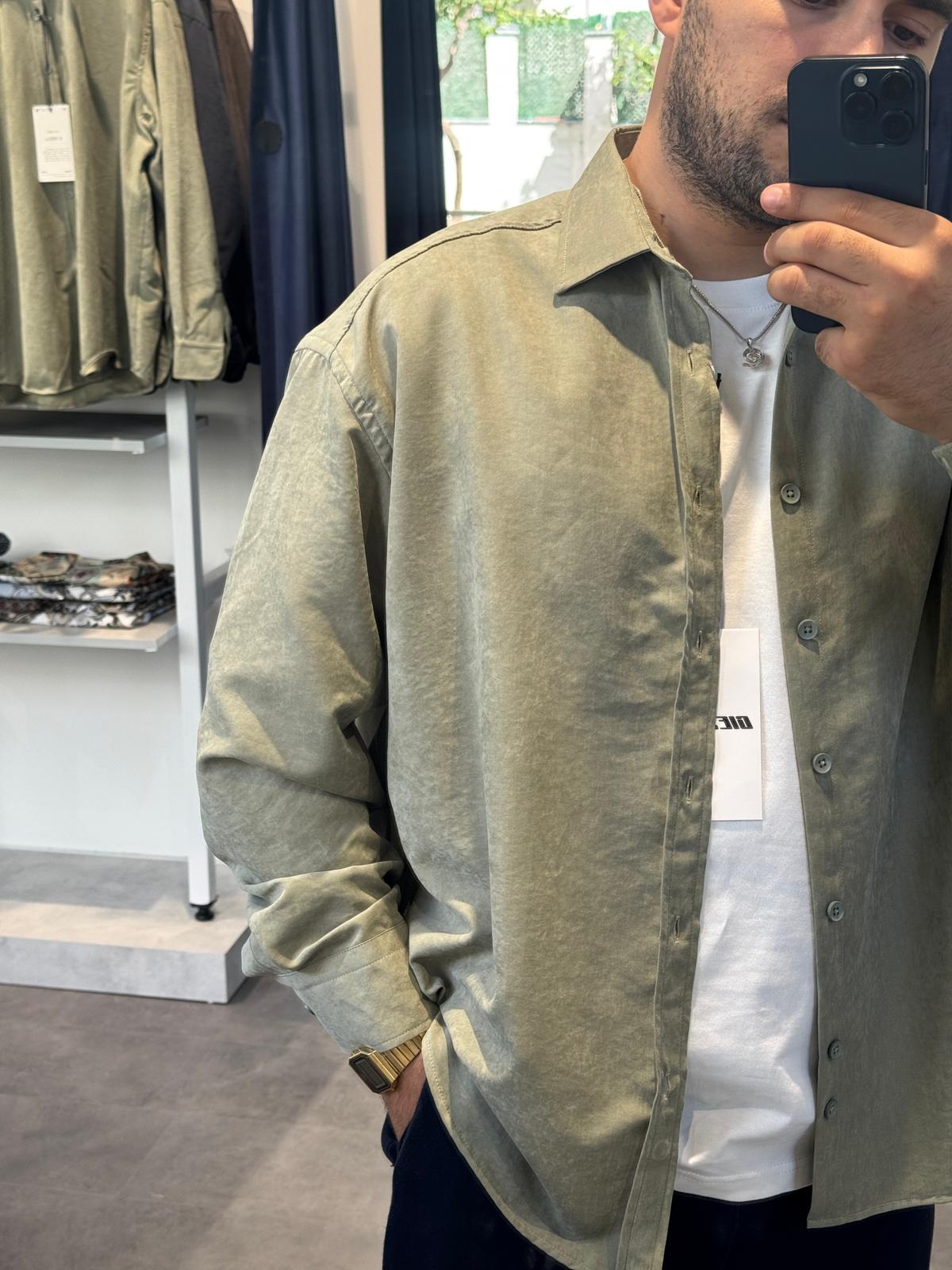 Düz Modal Kumaş Oversize Gömlek (VV386) - Haki