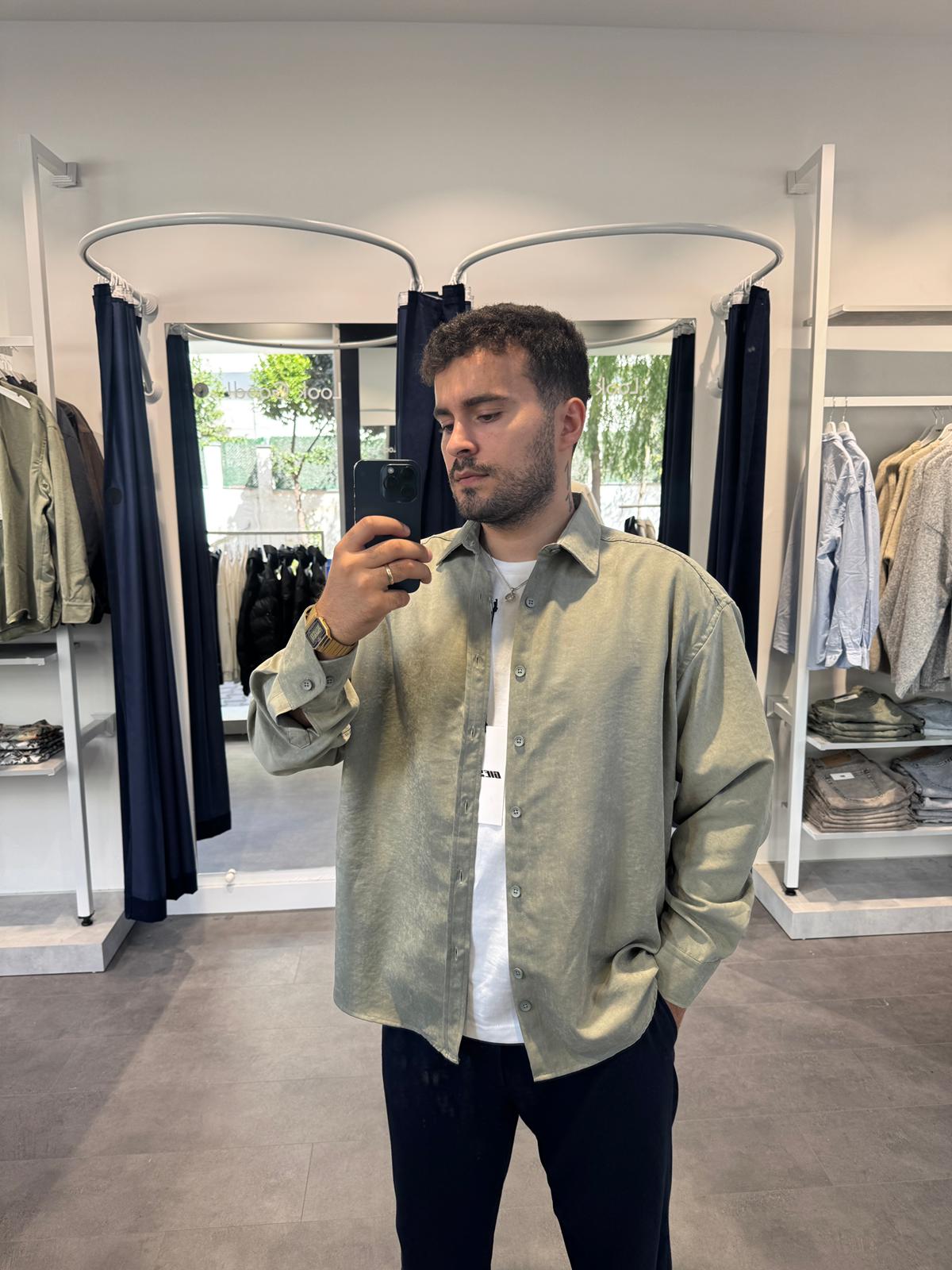 Düz Modal Kumaş Oversize Gömlek (VV386) - Haki