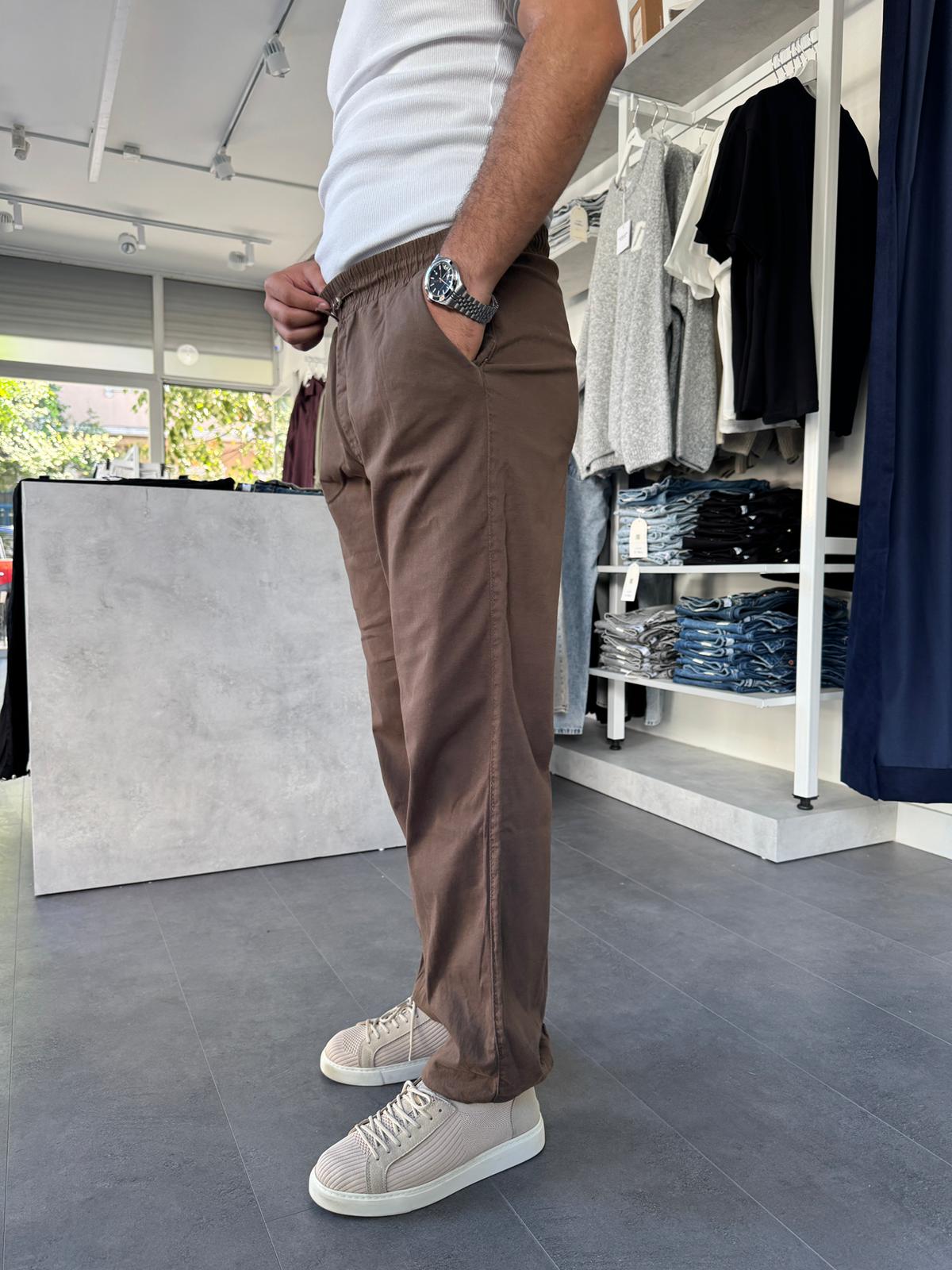 Bel ve Paça Lastikli Baggy Gabardin Pantolon (VV389) - Acıkahve