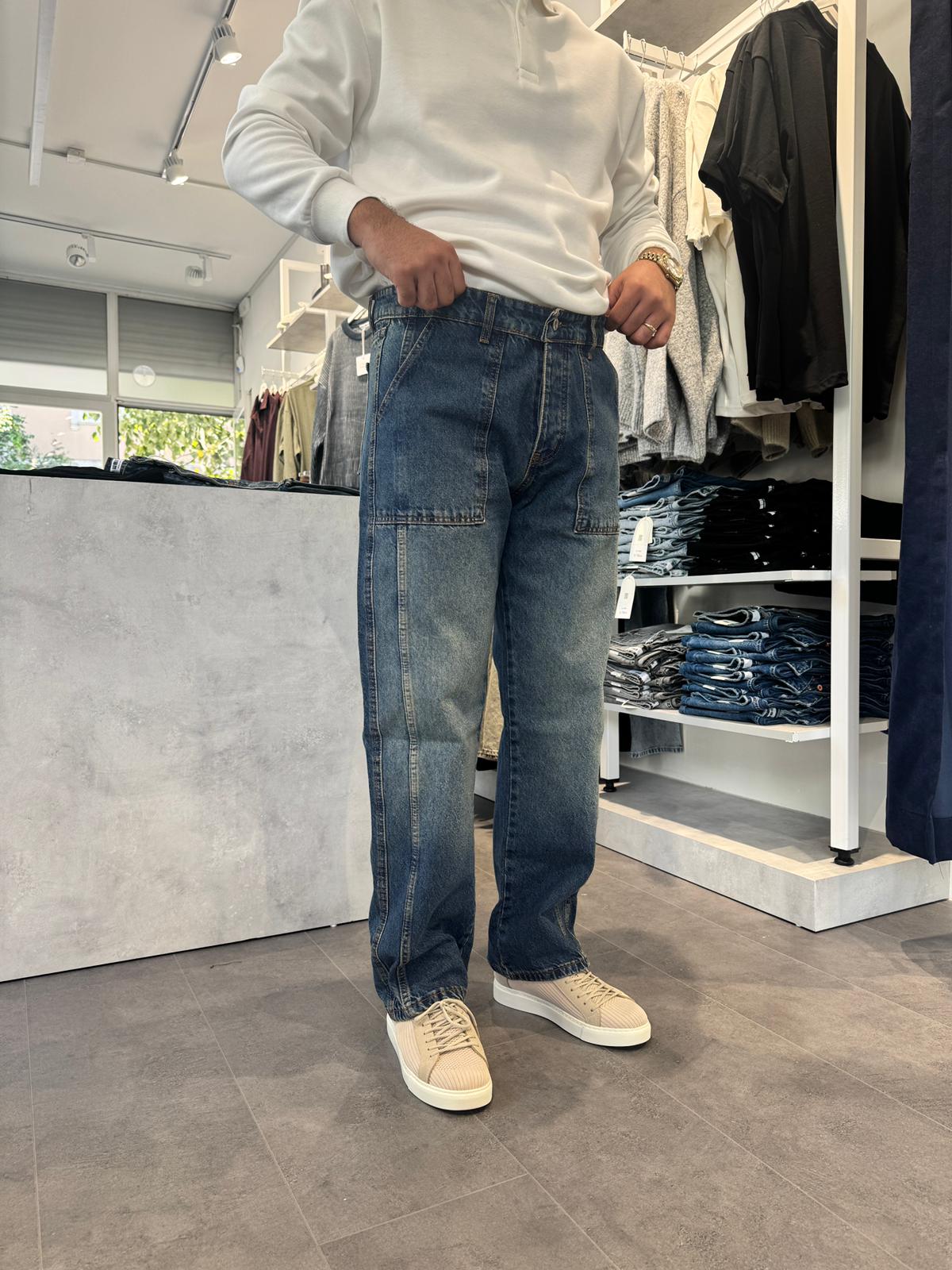 Çift Şeritli Kot Pantolon (VV391) - Lacivert