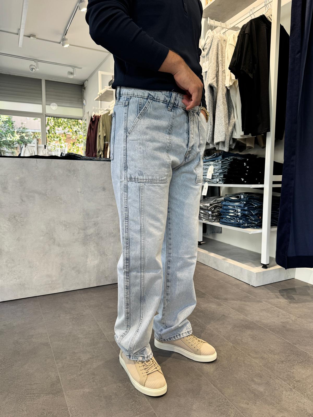 Çift Şeritli Kot Pantolon (VV391) - Buz Mavi