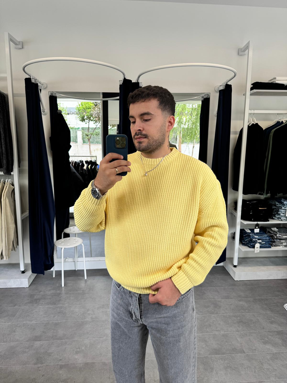 Düz GG Oversize Örme Kazak (VV392) - Sarı