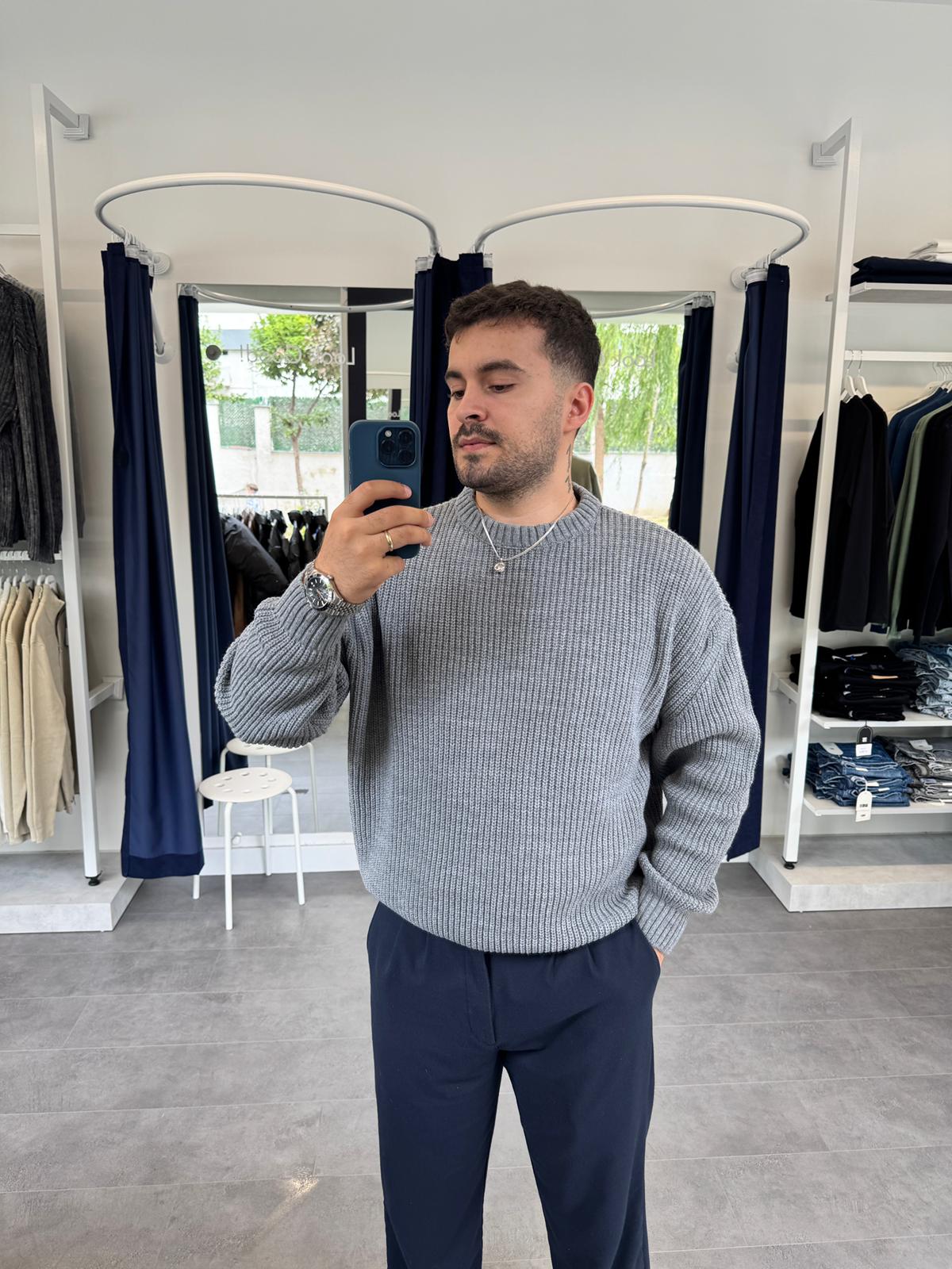 Düz GG Oversize Örme Kazak (VV392) - Gri