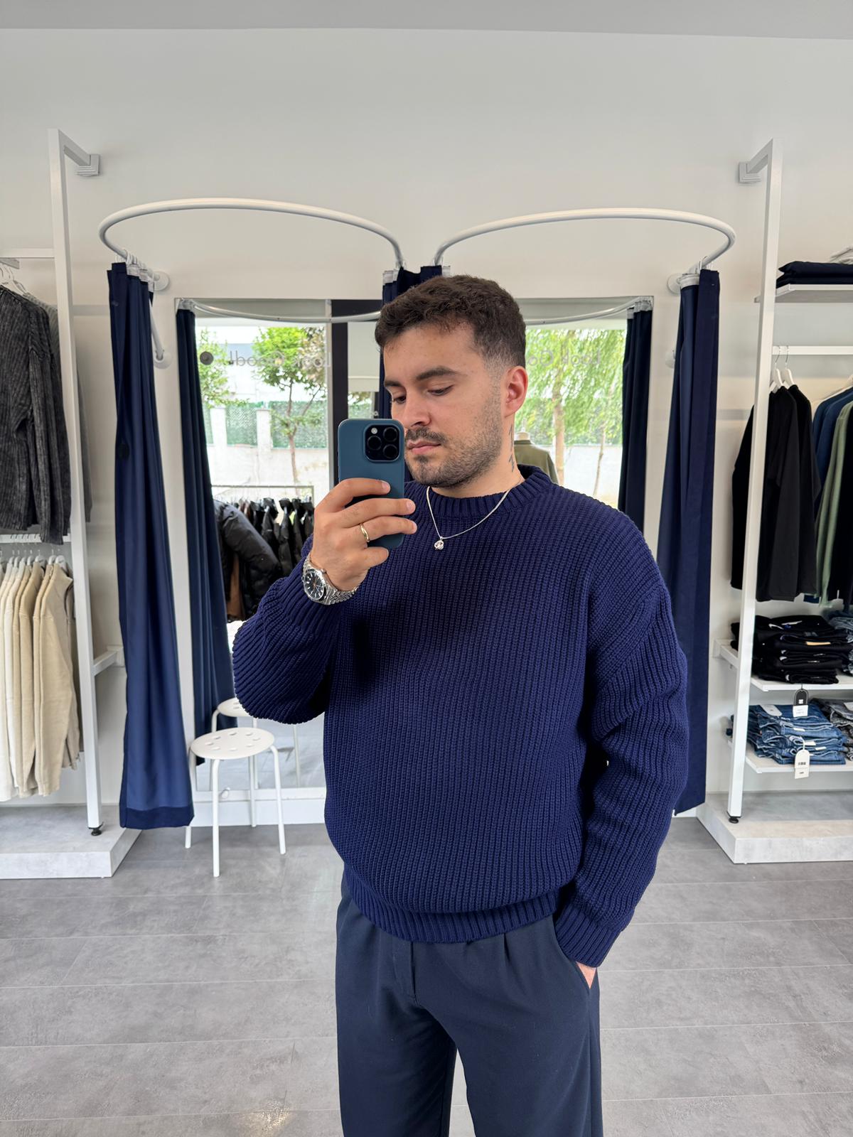 Düz GG Oversize Örme Kazak (VV392) - Lacivert