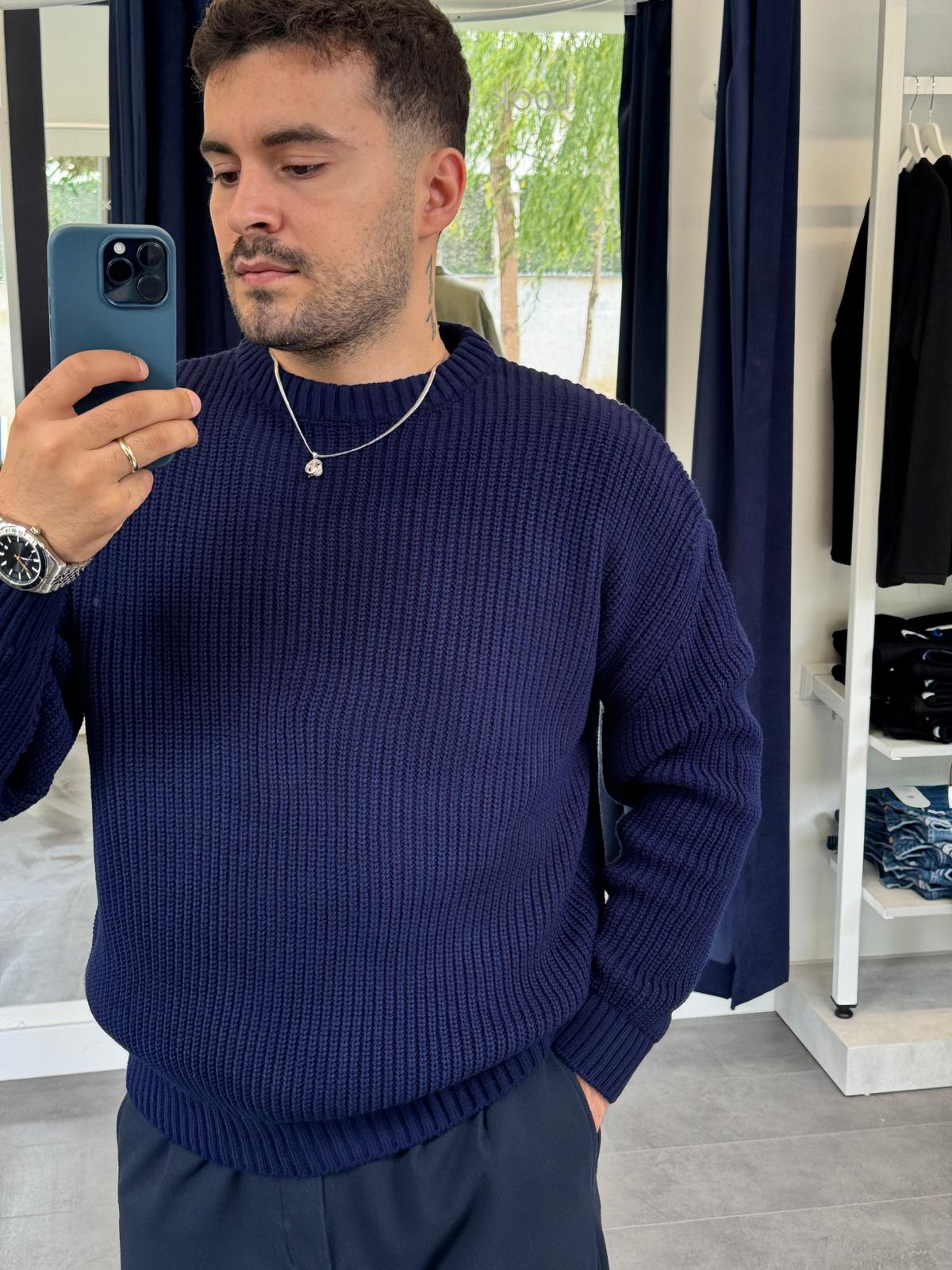 Düz GG Oversize Örme Kazak (VV392) - Lacivert