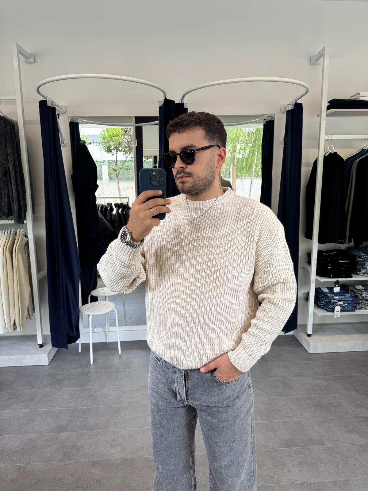 Düz GG Oversize Örme Kazak (VV392) - Bej