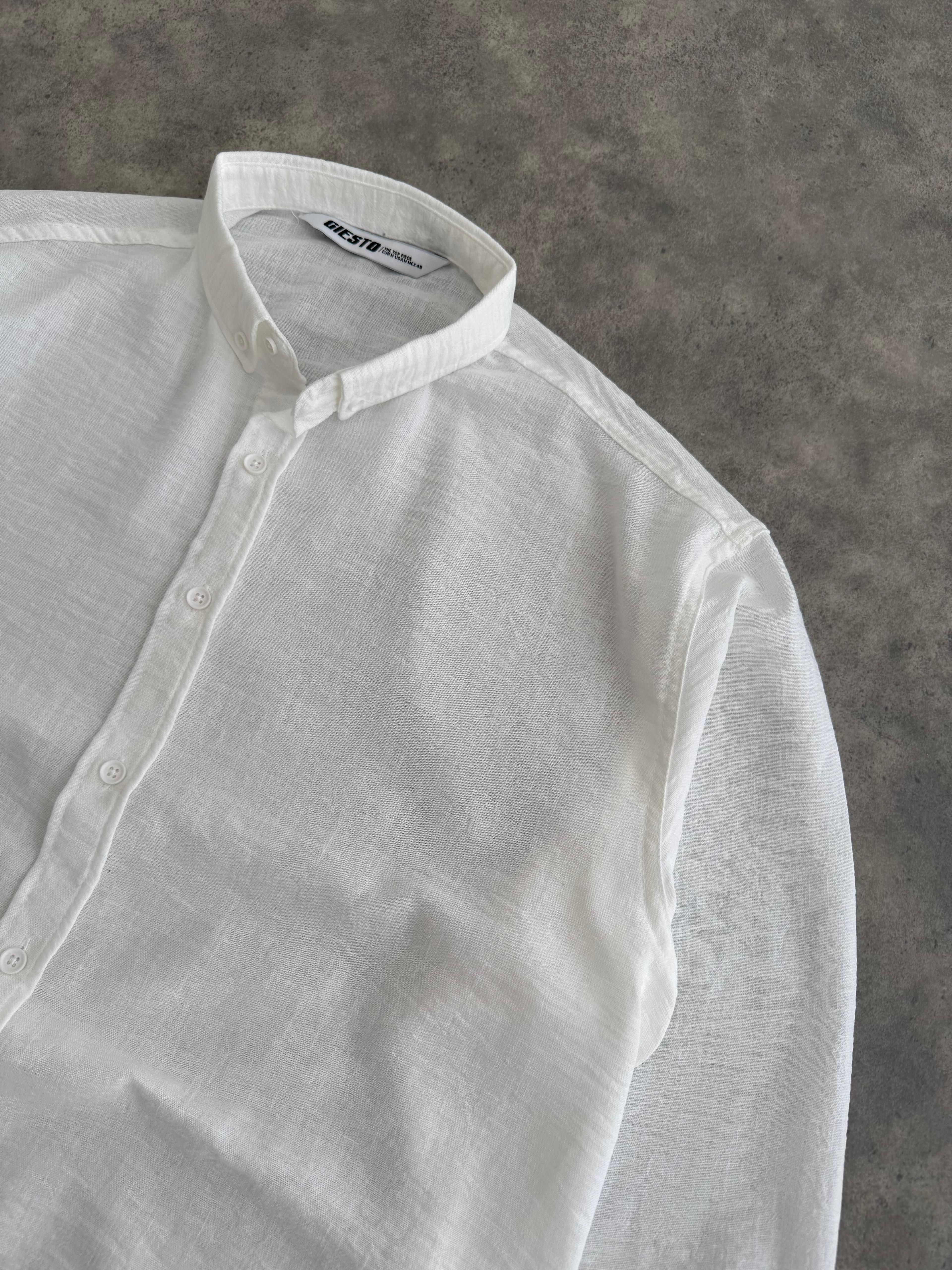 Beyaz Oversize Keten Gömlek & Siyah Giesto Baggy Kalıp Keten Pantolon (VV345)