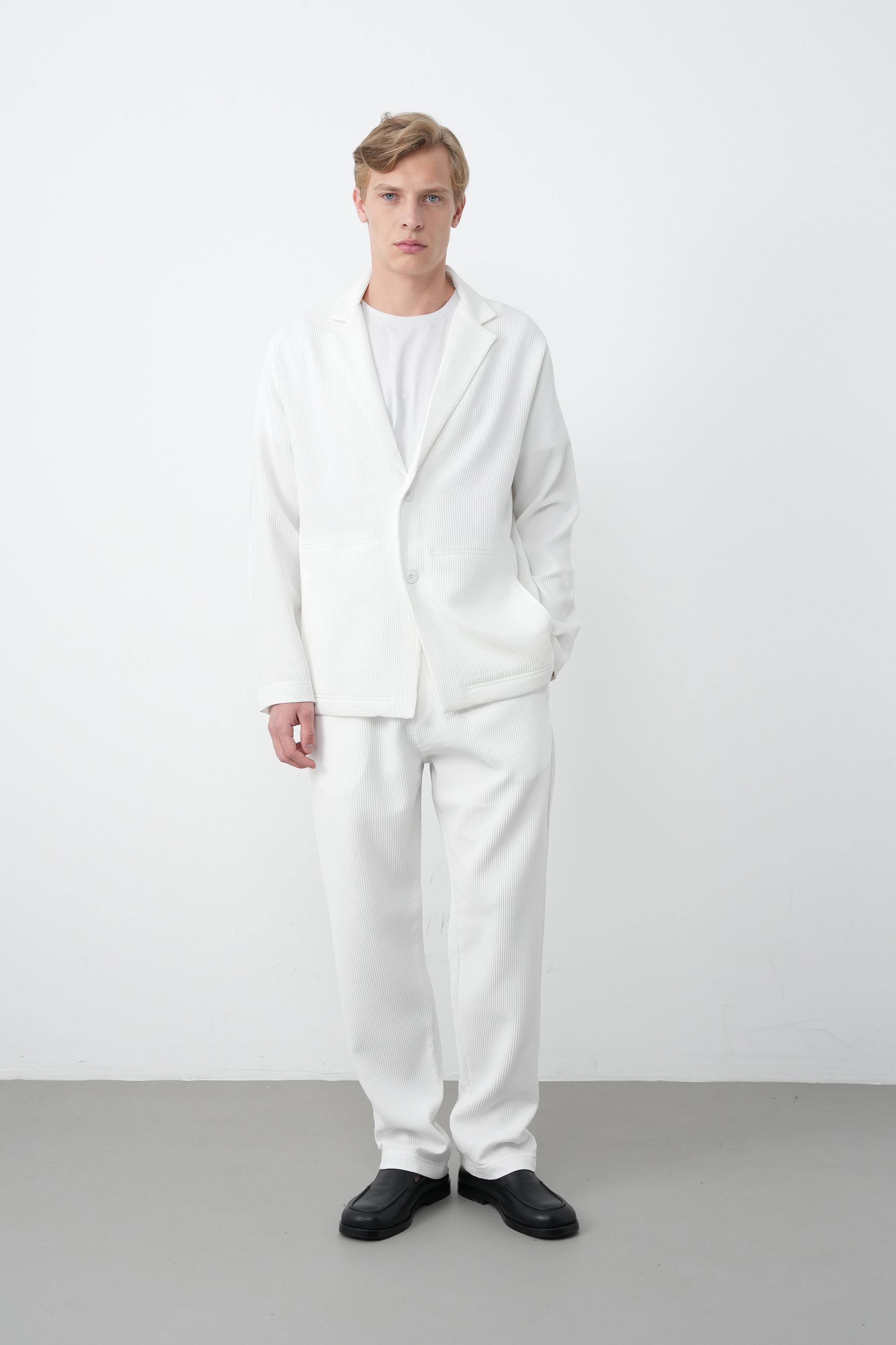Fitilli Kumaş Oversize Takım (VP100) - Beyaz