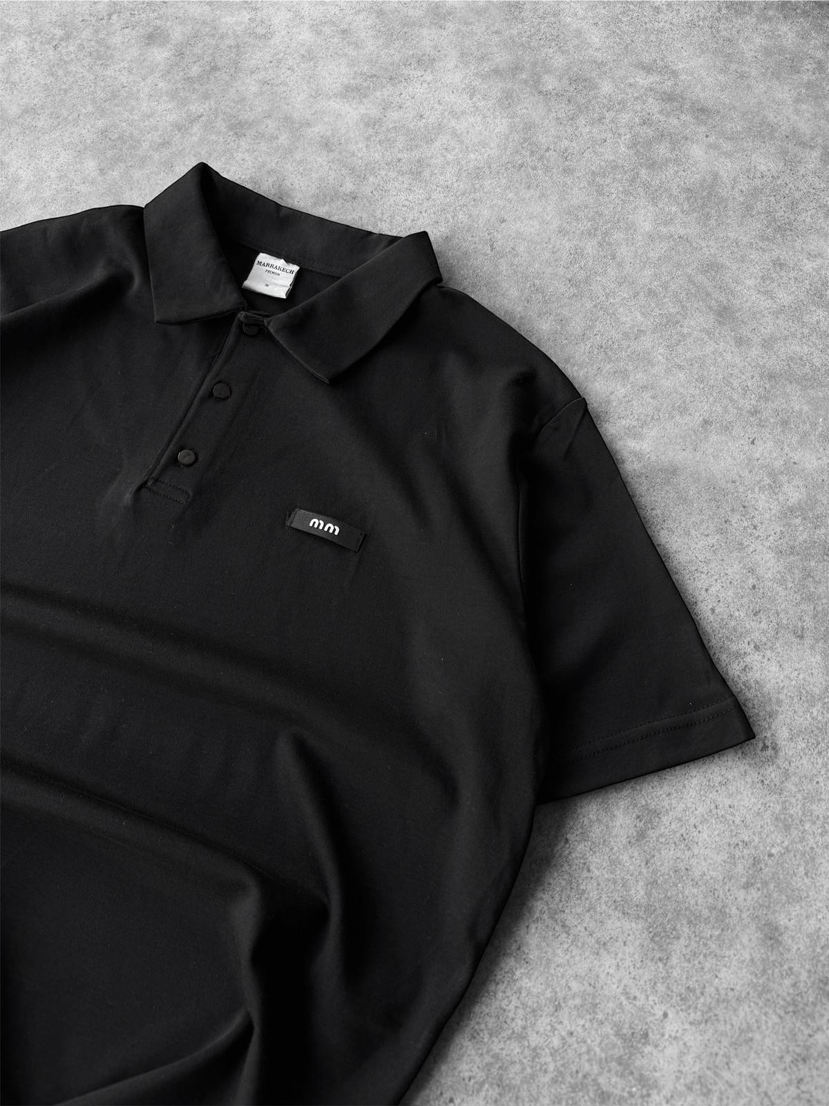 MM Polo Yaka Düğmeli Oversize Tişört (VV349) - Siyah