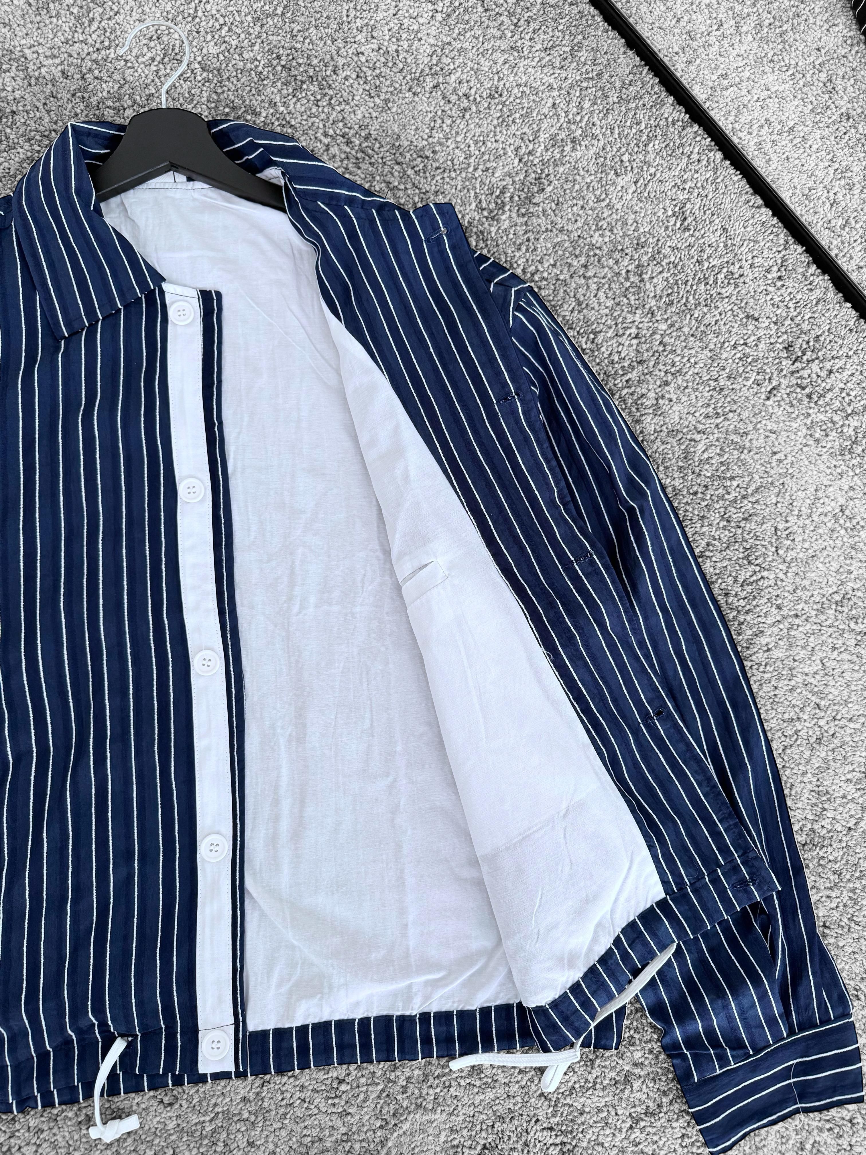 Astarlı Çizgili Oversize Ceket (VV314) - Lacivert