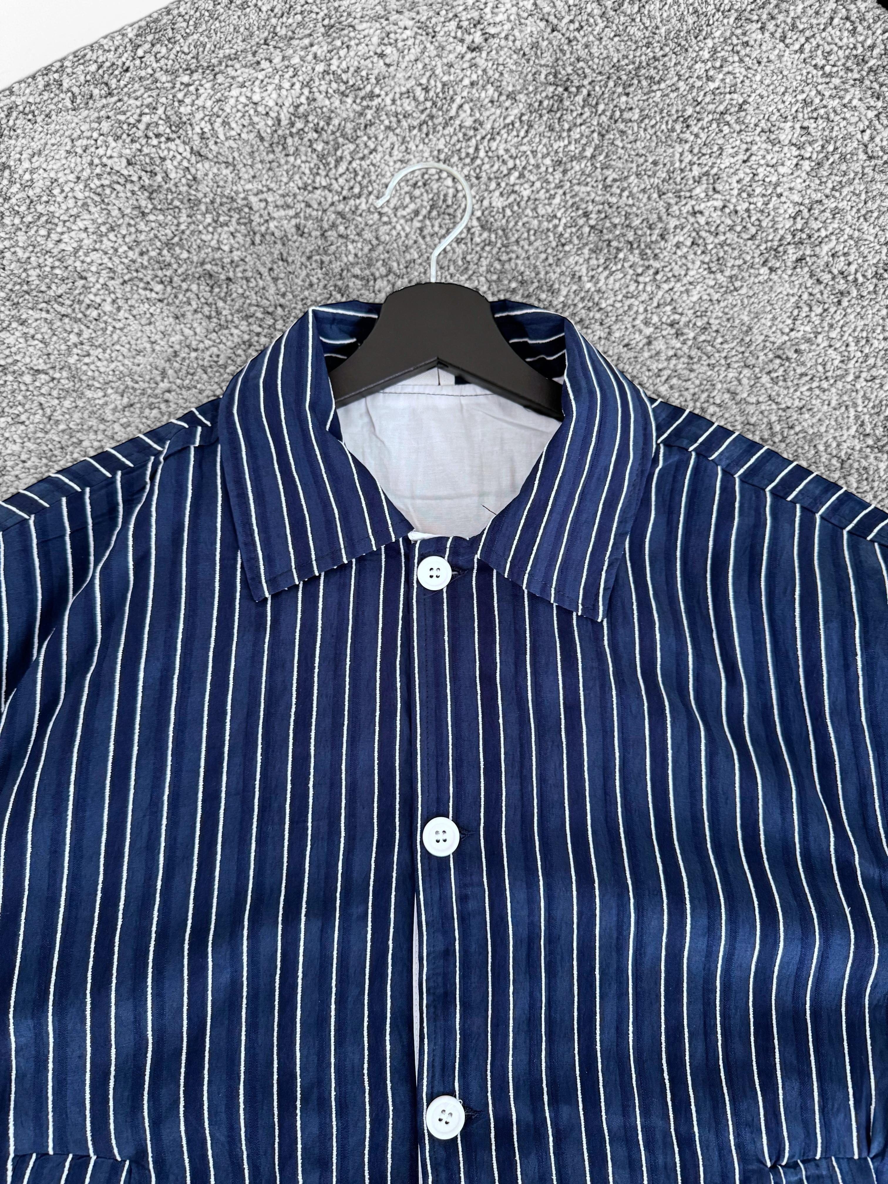 Astarlı Çizgili Oversize Ceket (VV314) - Lacivert