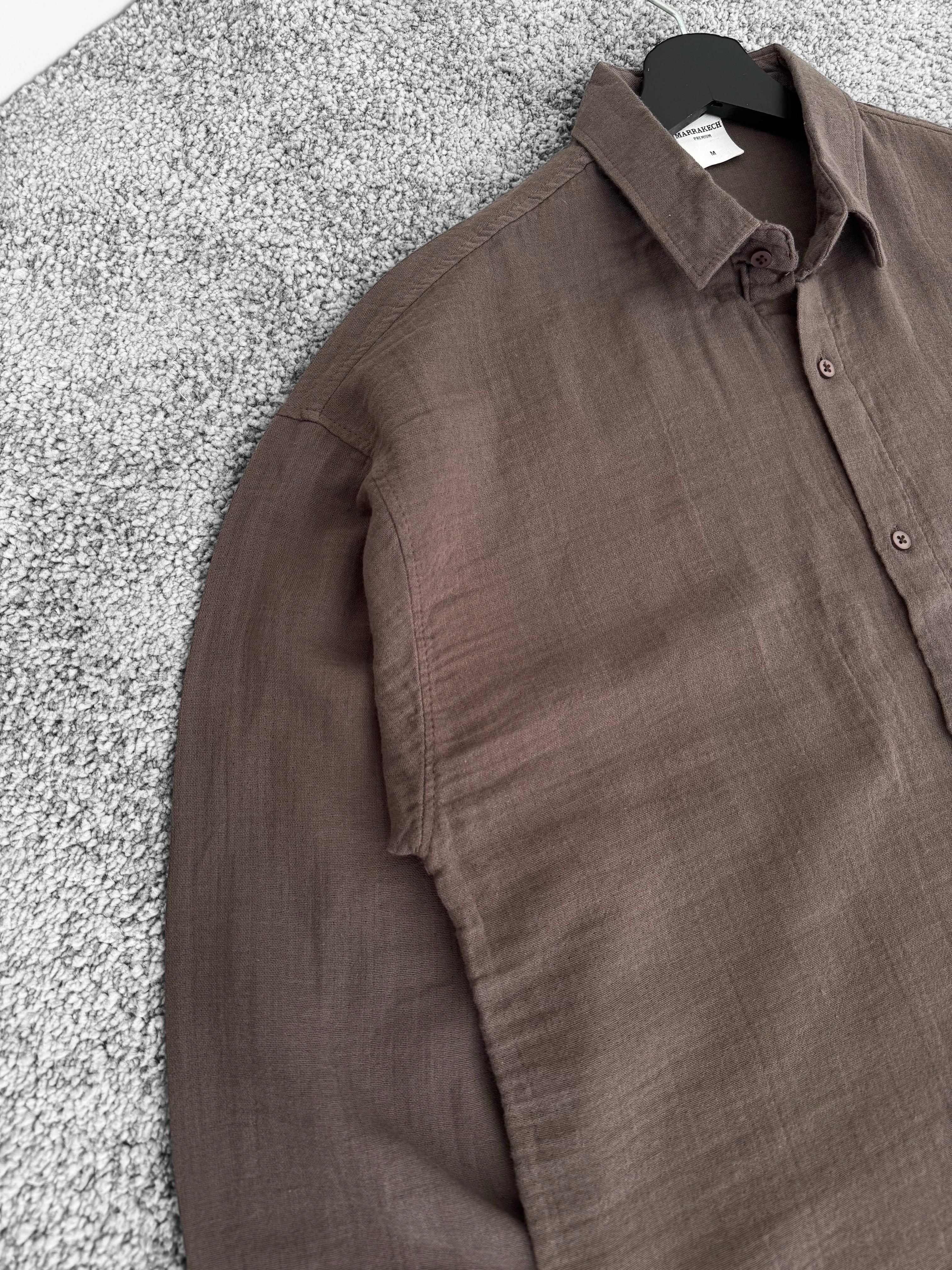 Müslin Kumaş Oversize Gömlek (VV307) - Kahverengi