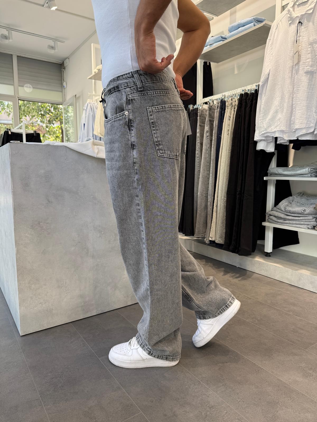  Regular Fit Baggy Kalıp Kot Pantolon (VV363) - Gri