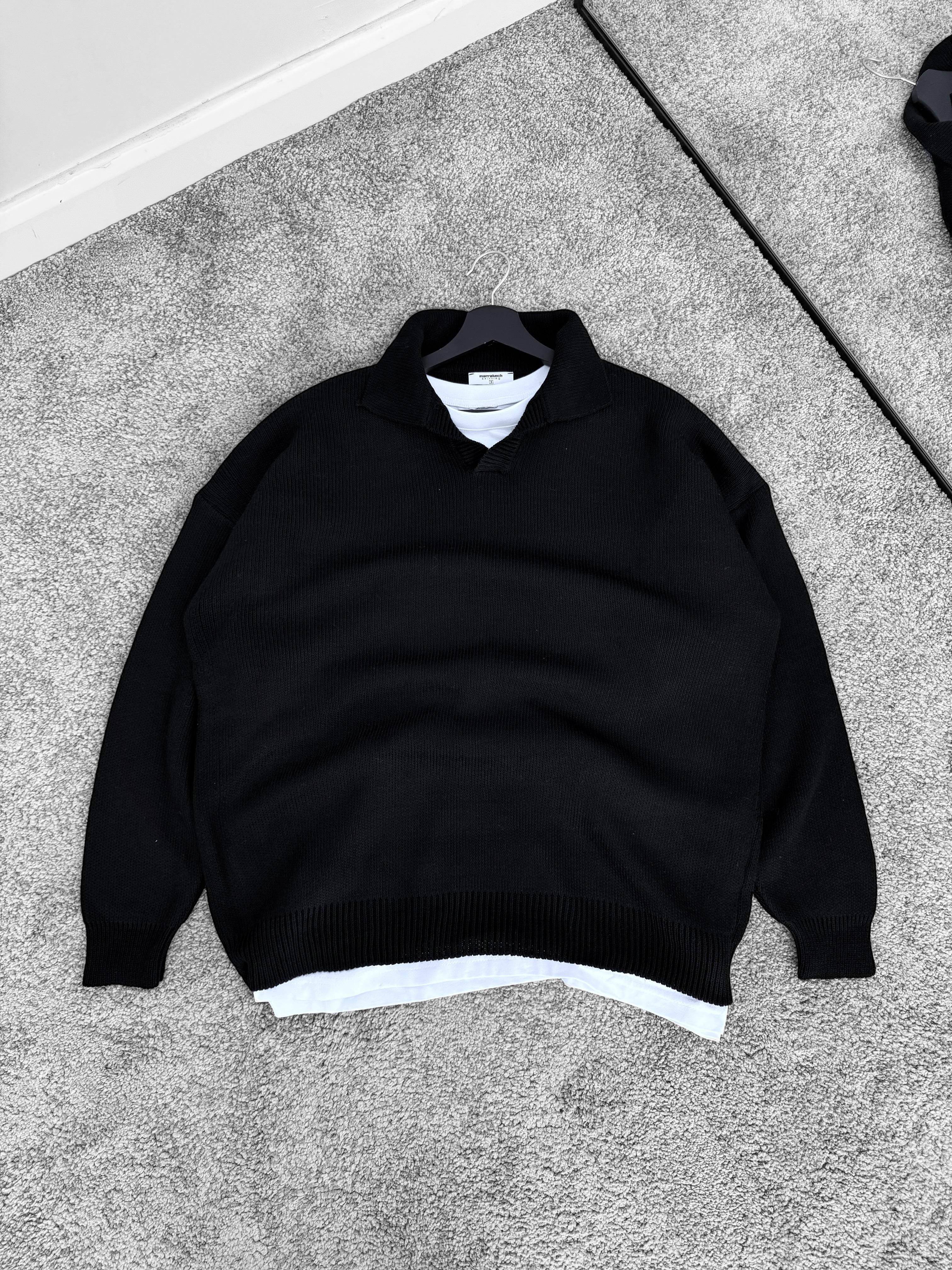 Siyah Yumuşak Kumaş Tam Oversize Triko (VV173)
