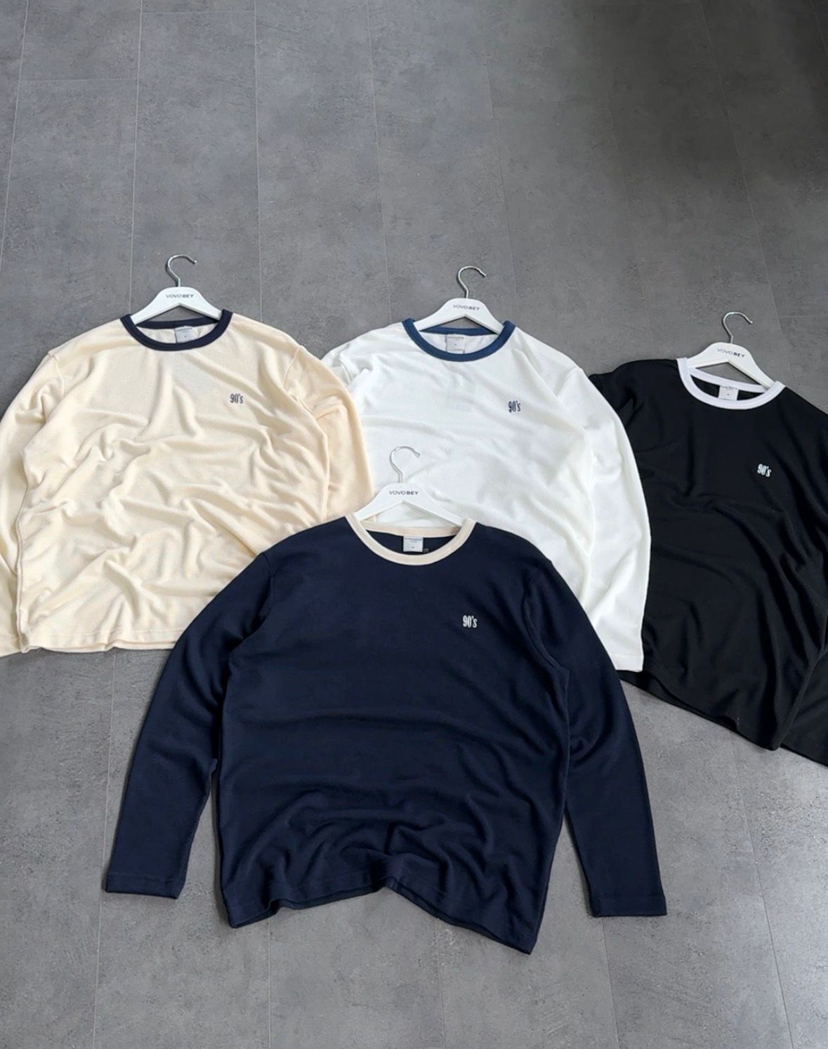 90s Nakışlı Uzun Kol Havlu Kumaş Tişört (VV409)