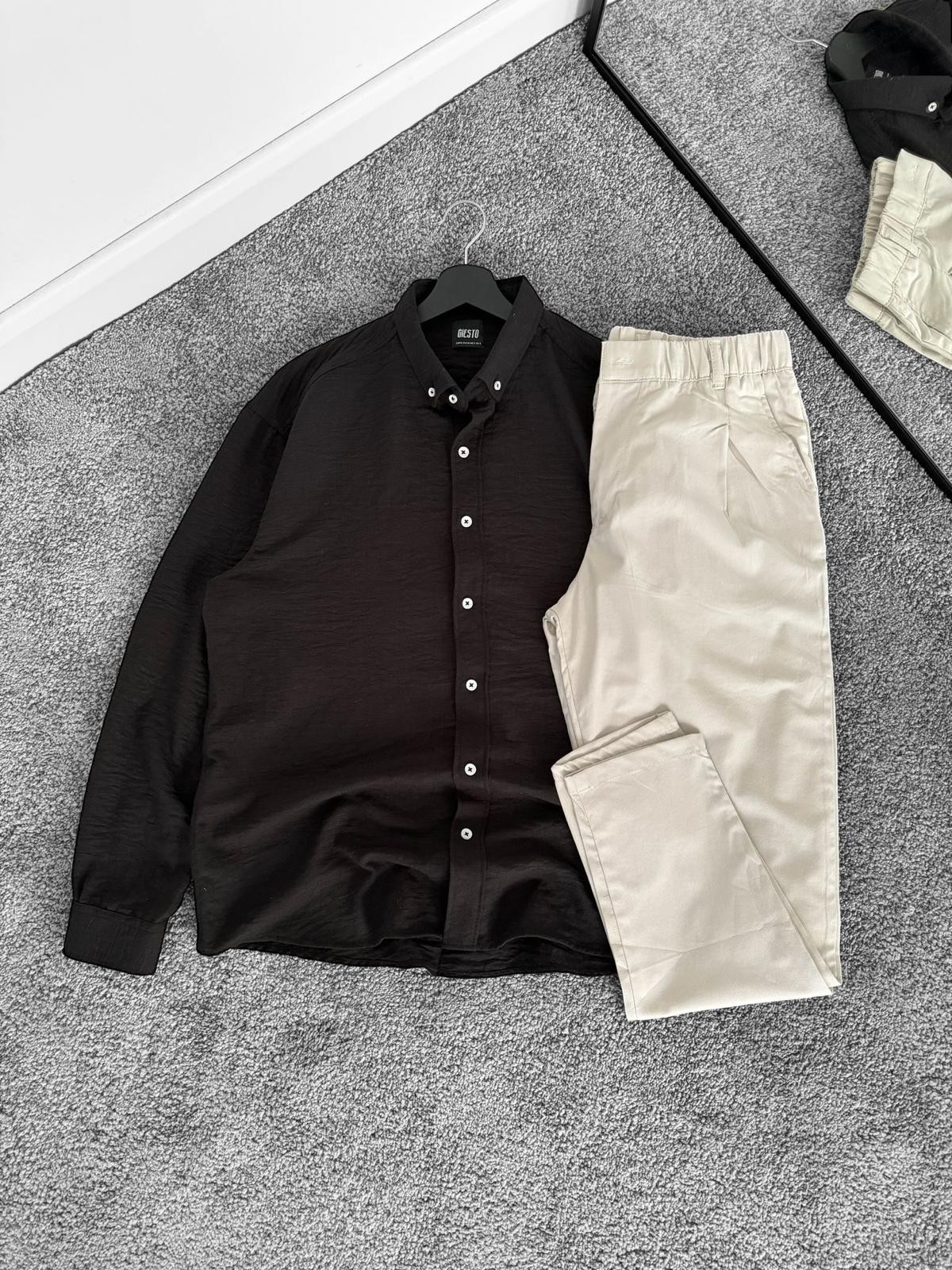 Siyah Keten Gömlek & Gabardin Pantolon
